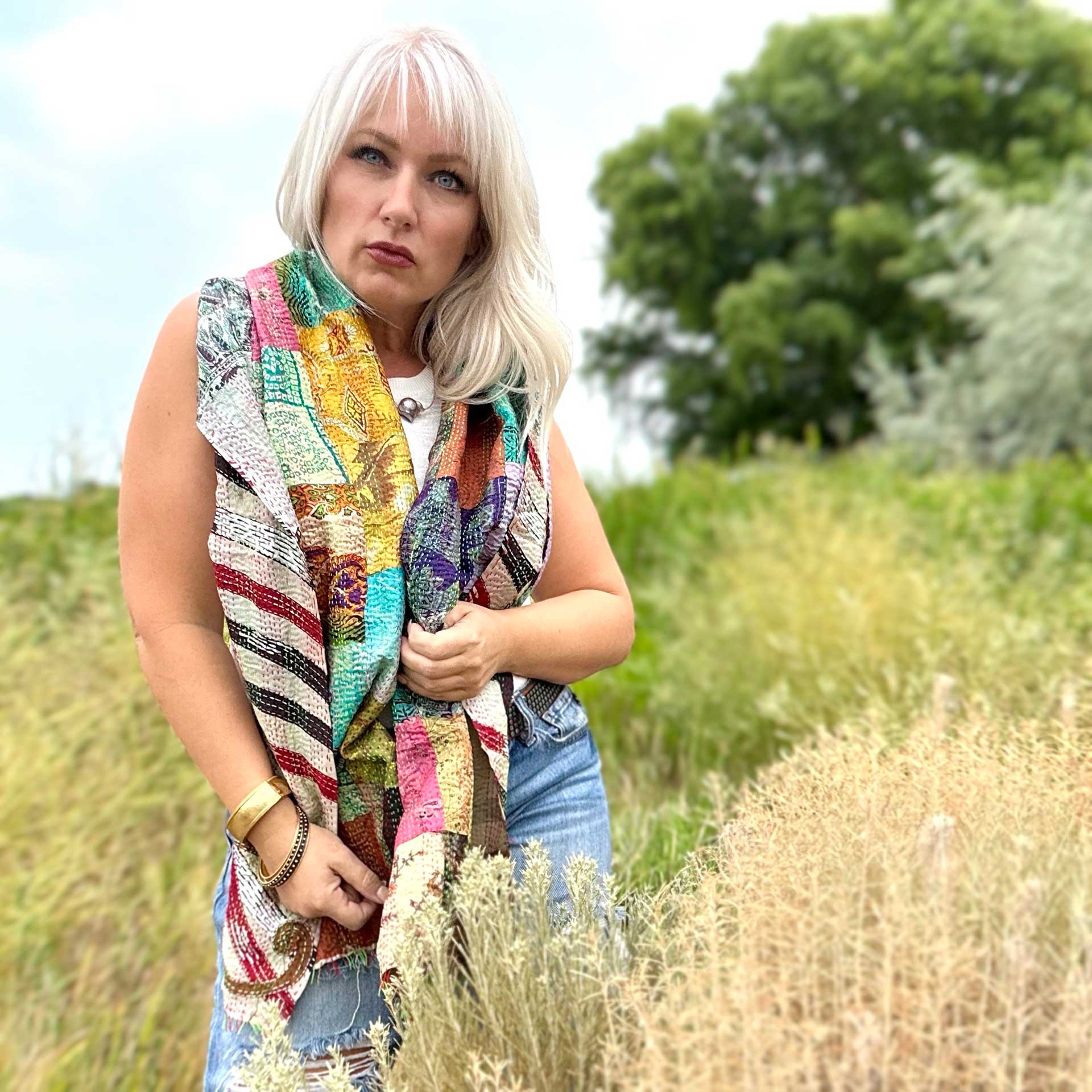 Repurposed Silk Kantha Scarf