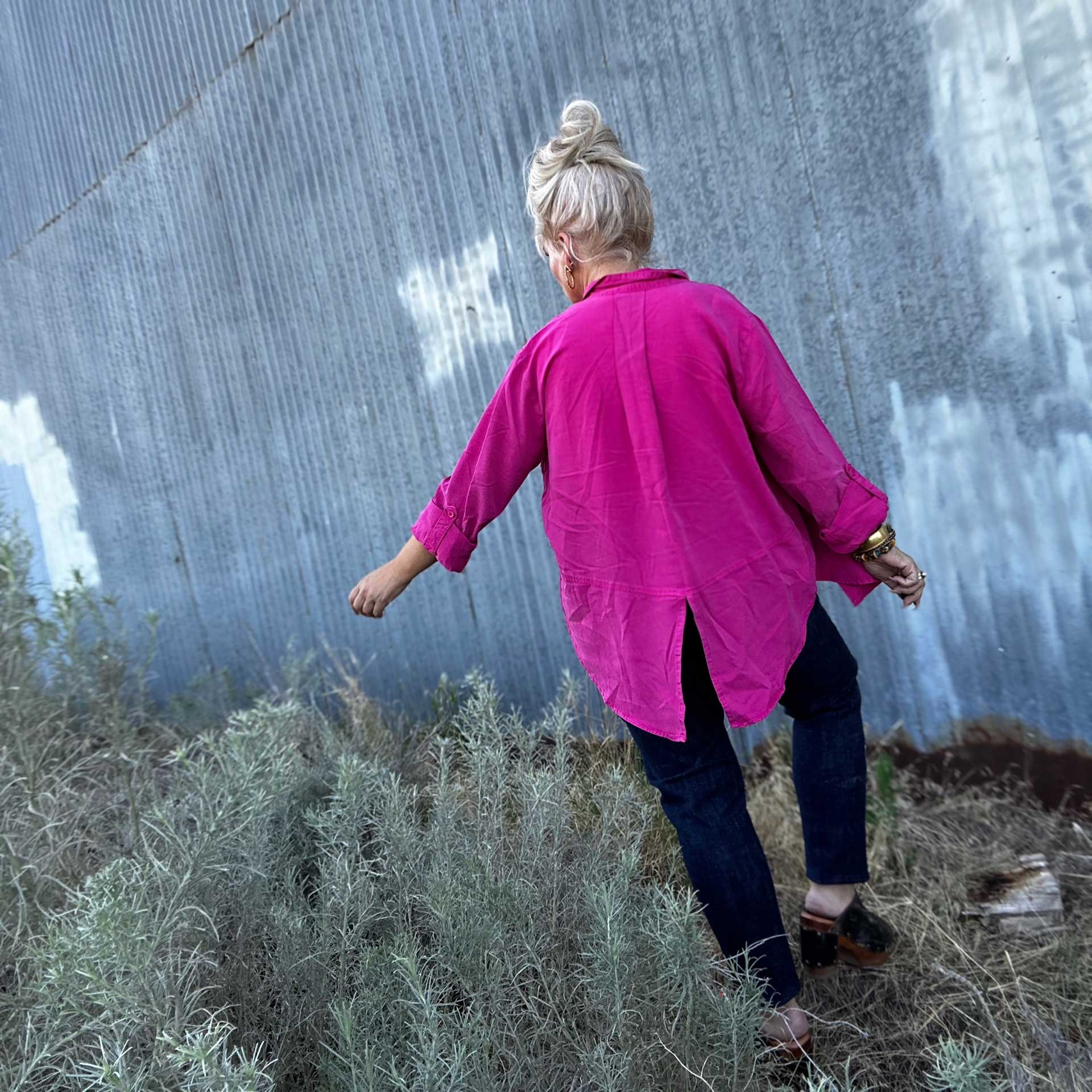 Riley Button-Up Shirt (Hot Pink)