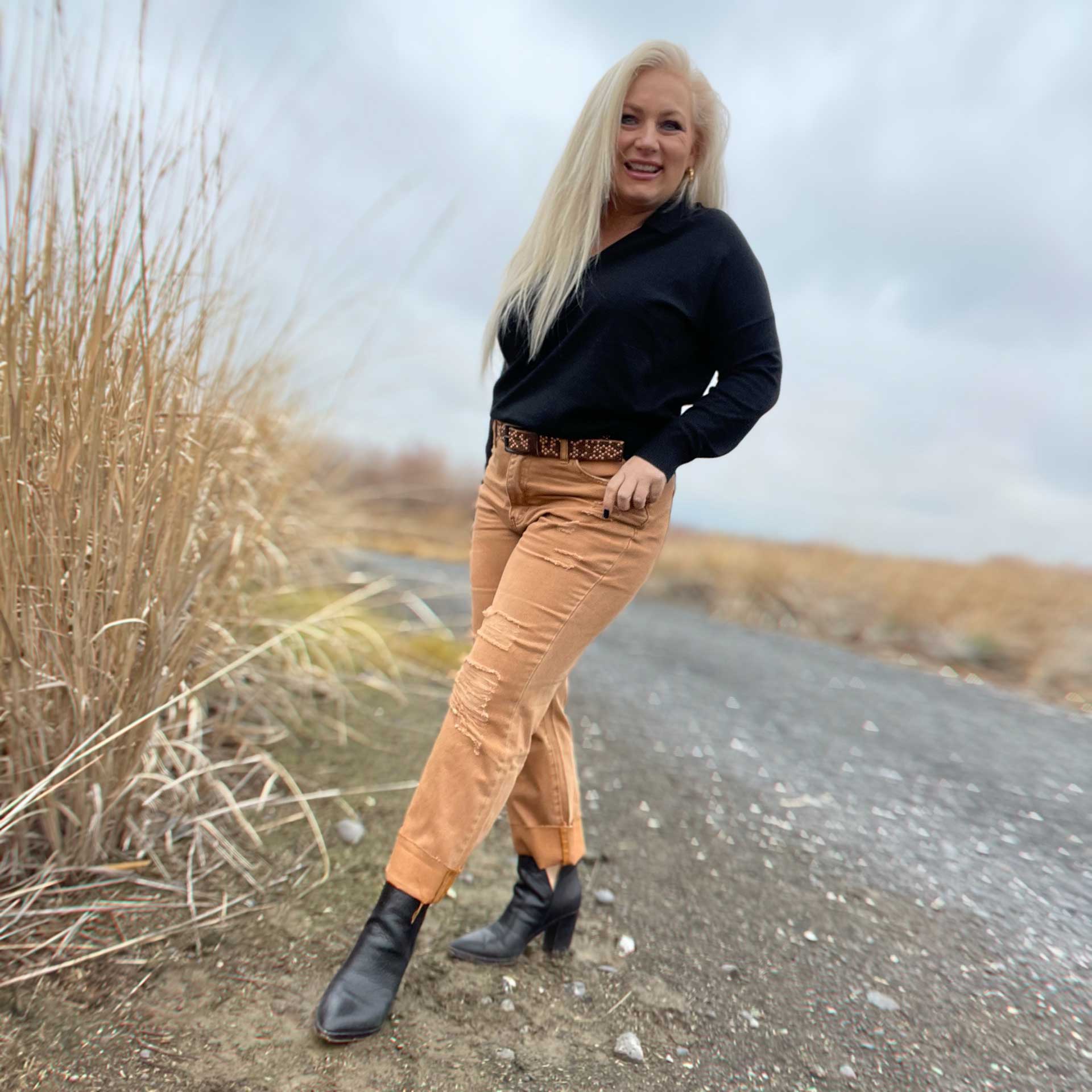 Sabrina Distressed Jean (Caramel)