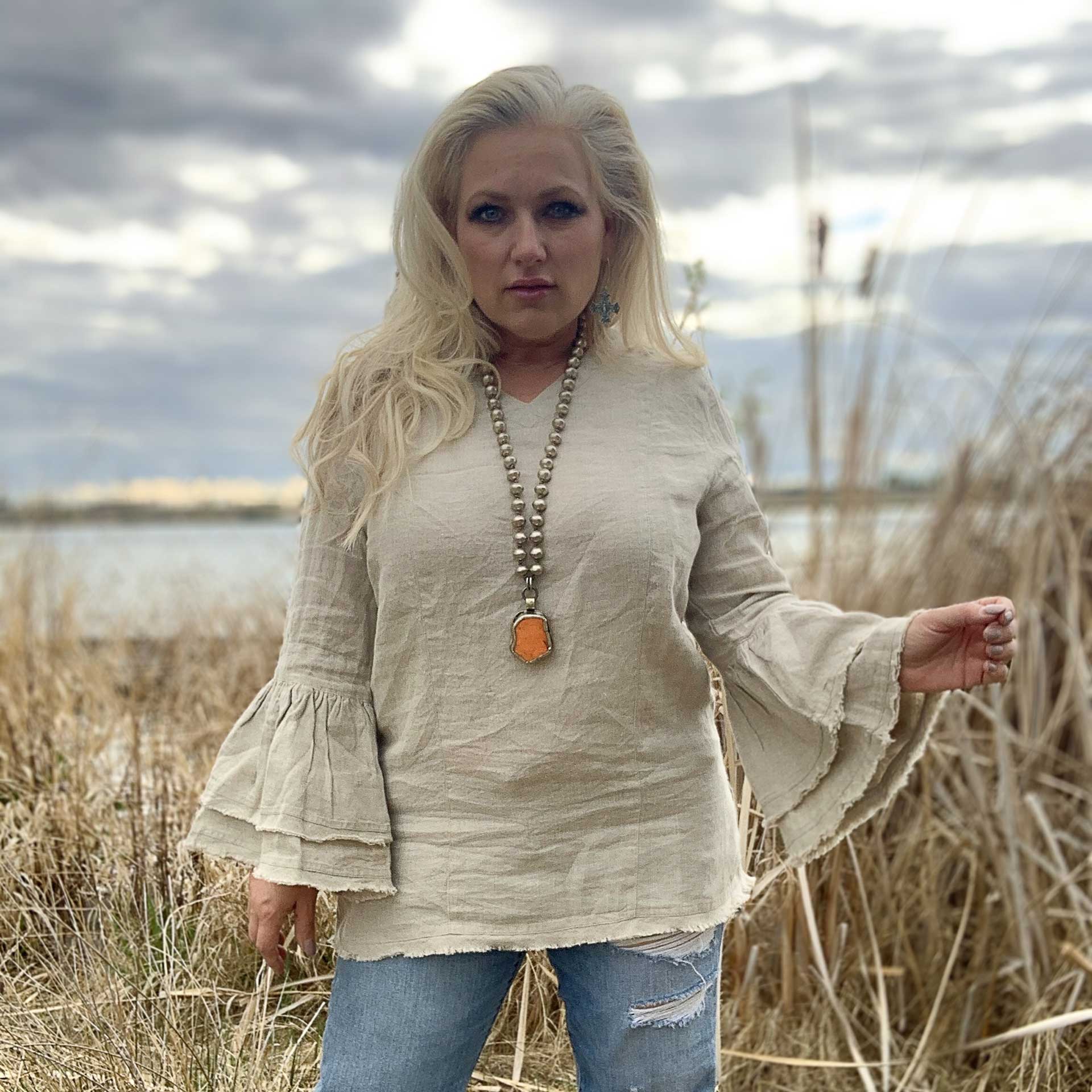 Salma Linen Top (Flax)