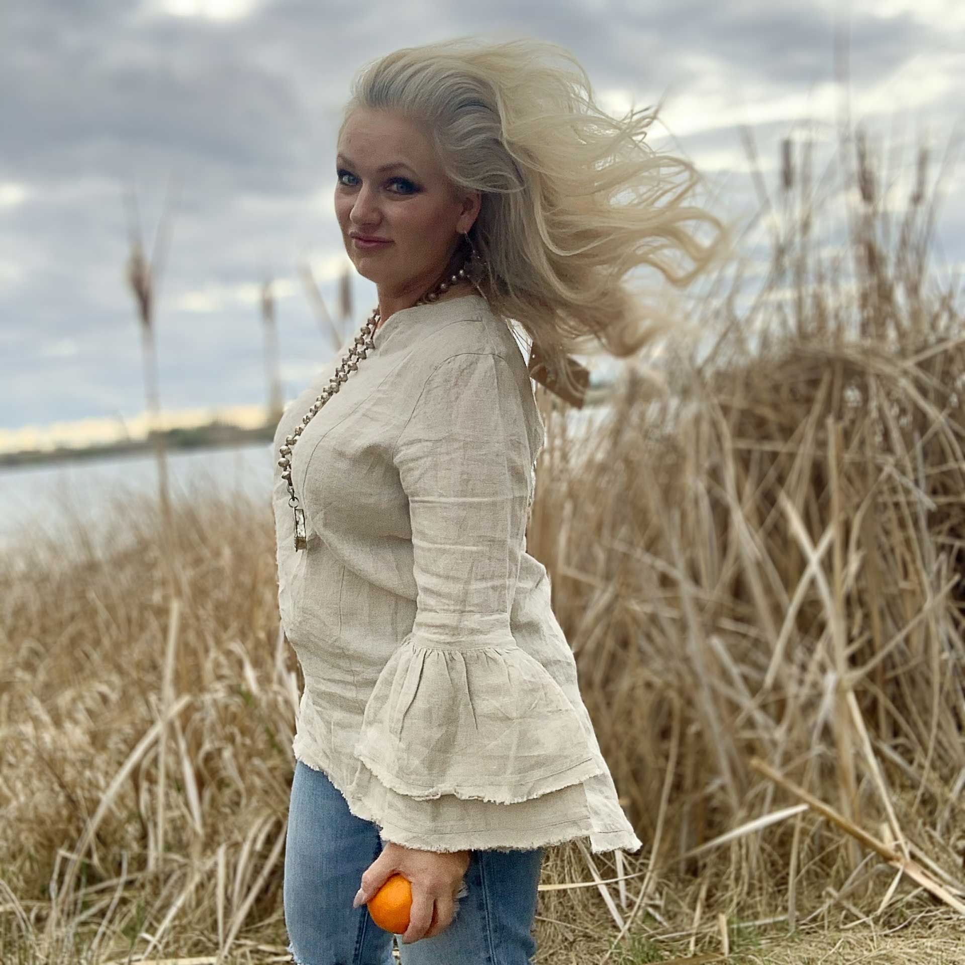 Salma Linen Top (Flax)