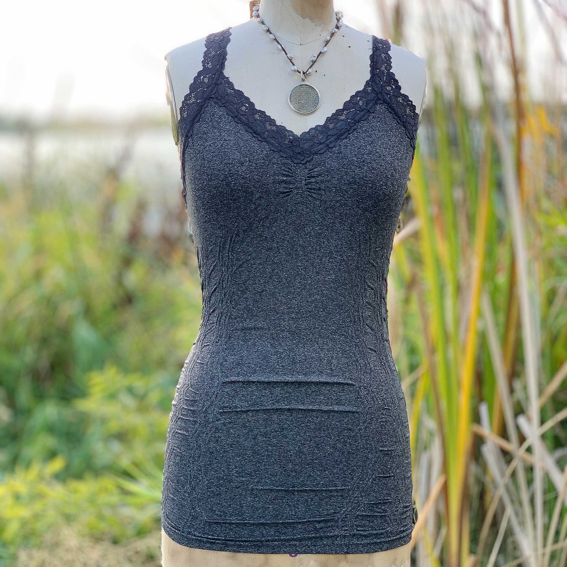 Sentiments Lace Tank (Heathered Black)