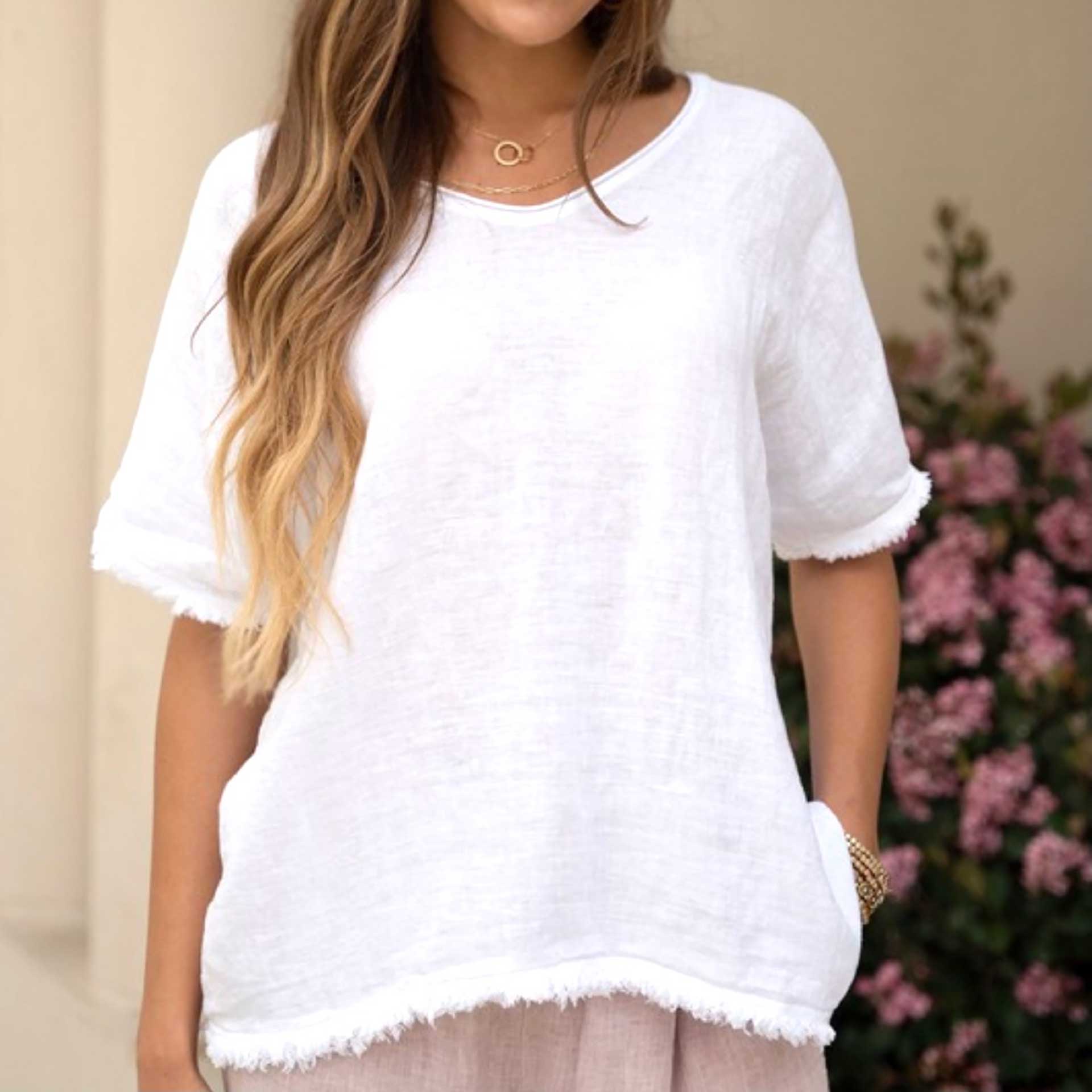Shay Linen Top (White)