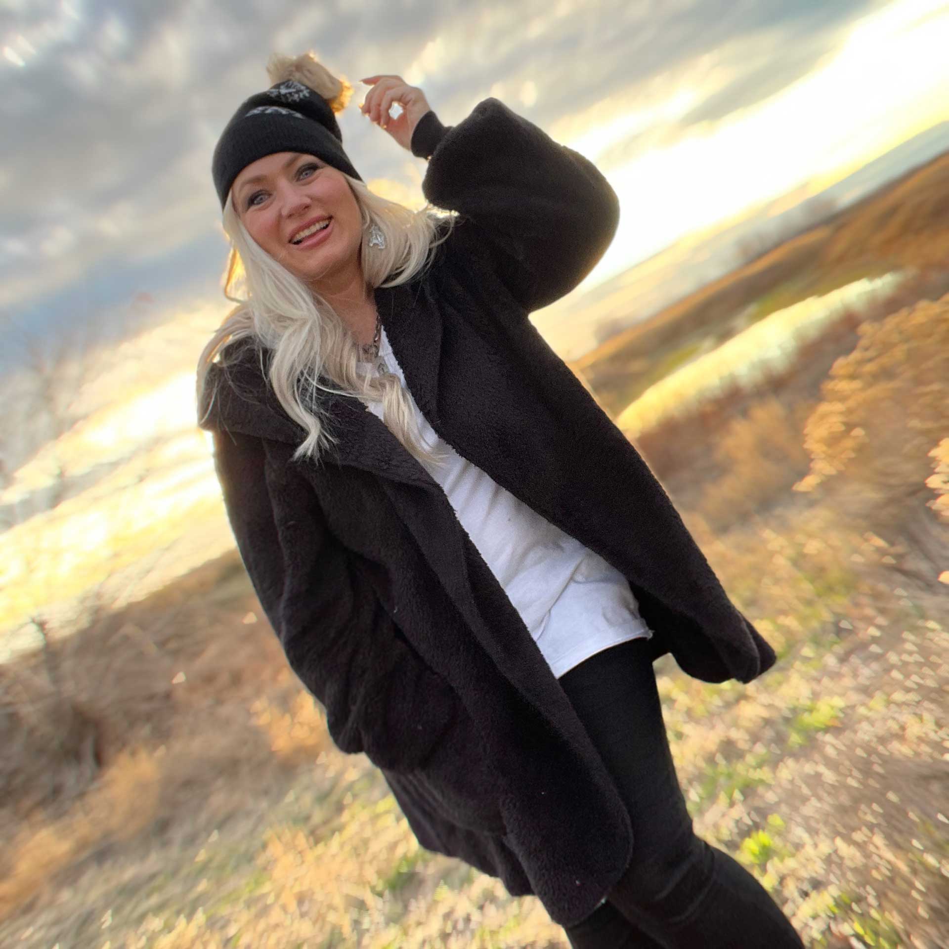 So Cozy Hooded Cardigan (Black)