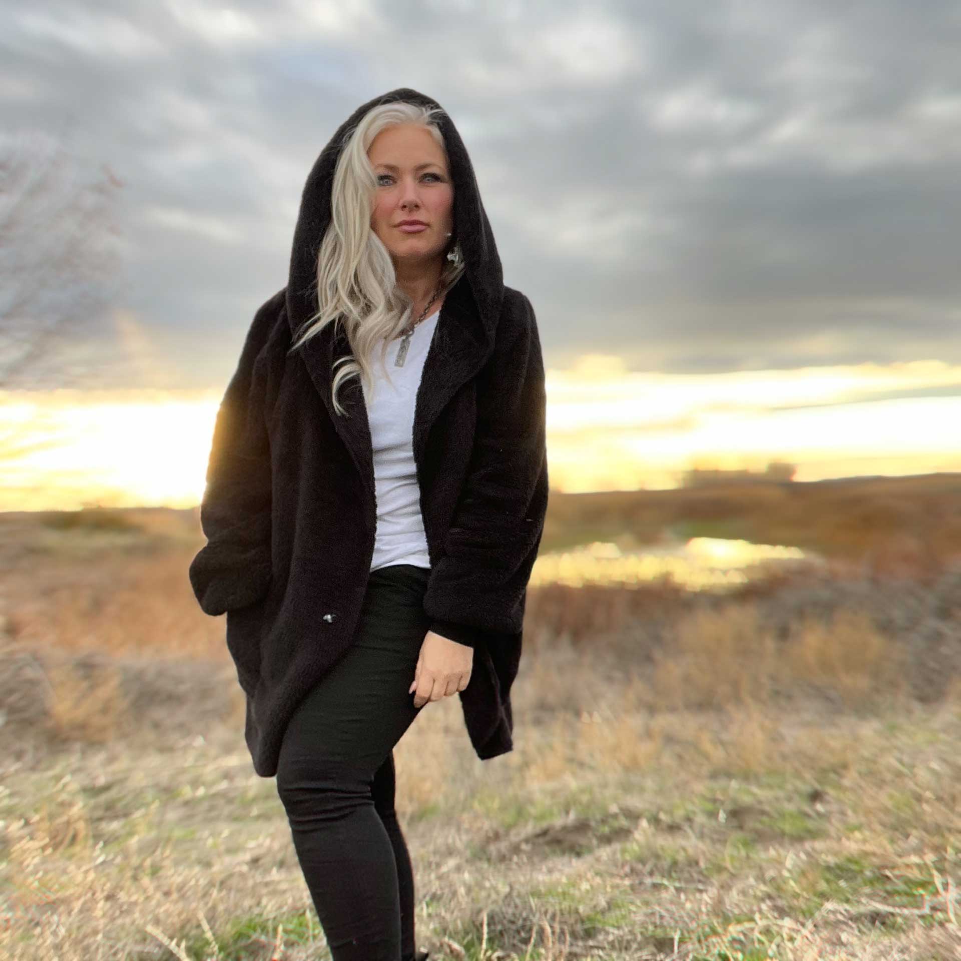 So Cozy Hooded Cardigan (Black)