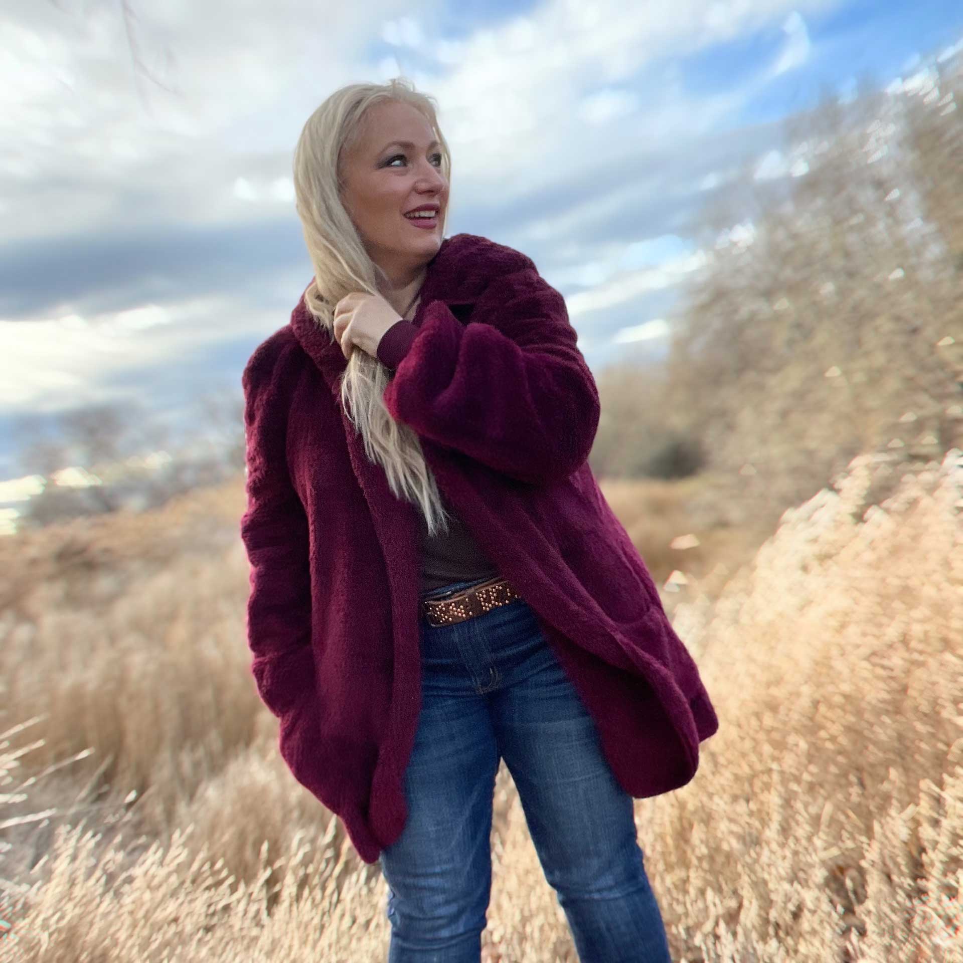 So Cozy Hooded Cardigan (Bordeaux)