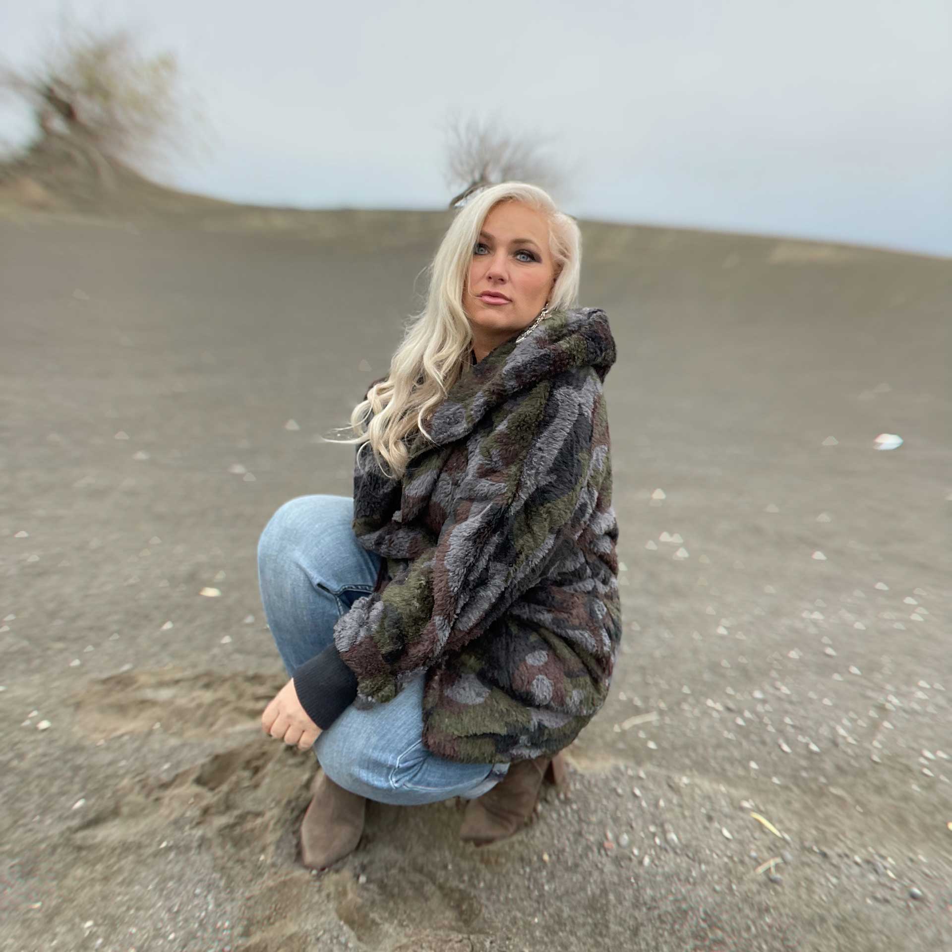 So Cozy Hooded Cardigan (Camo)