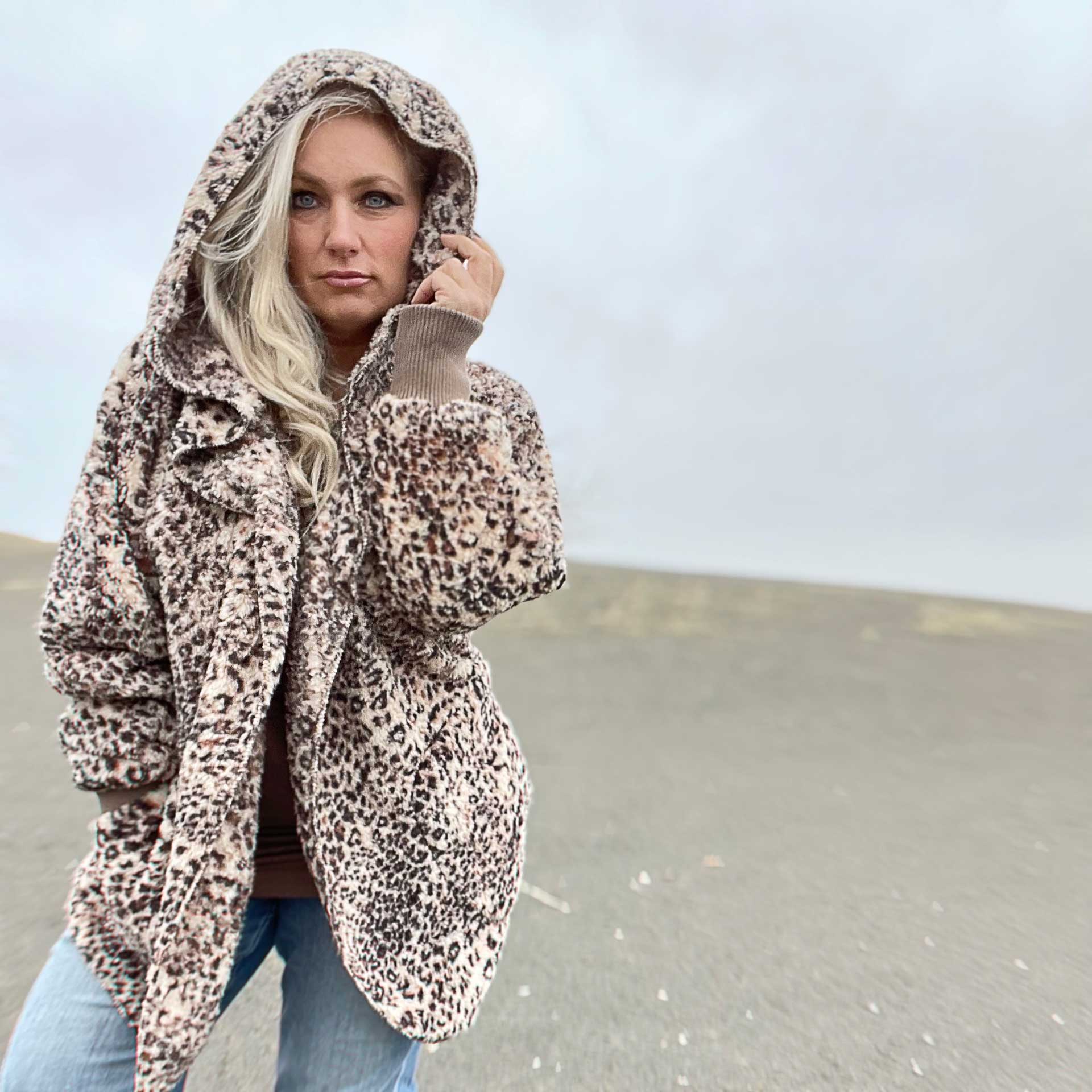So Cozy Hooded Cardigan (Cheetah)