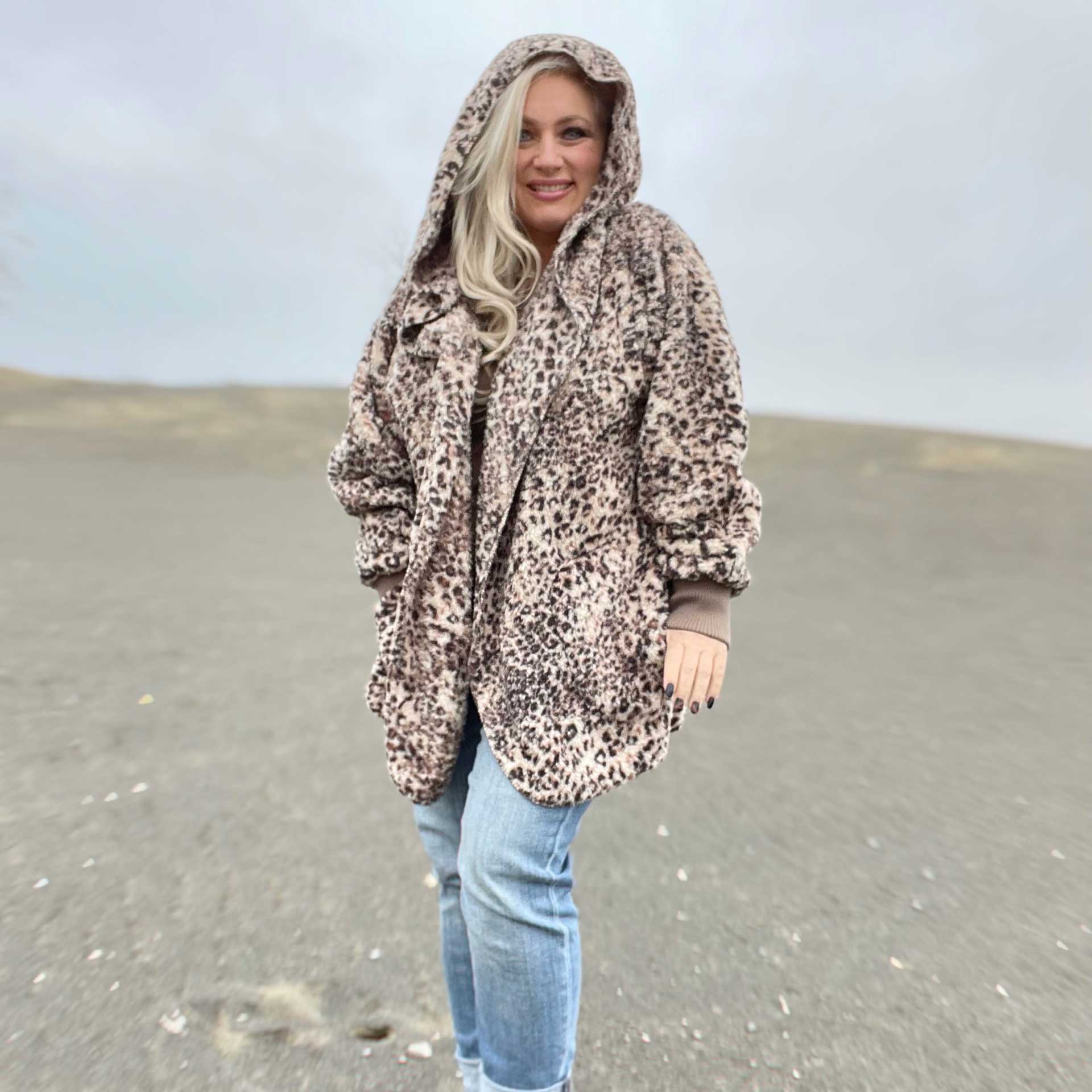 So Cozy Hooded Cardigan (Cheetah)