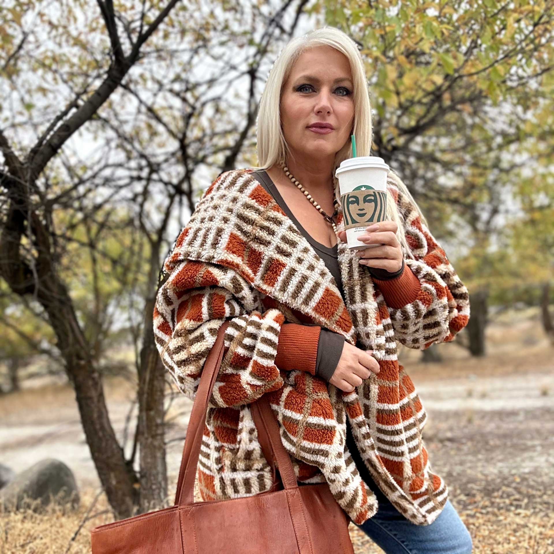 So Cozy Plaid Cardigan (Rust)