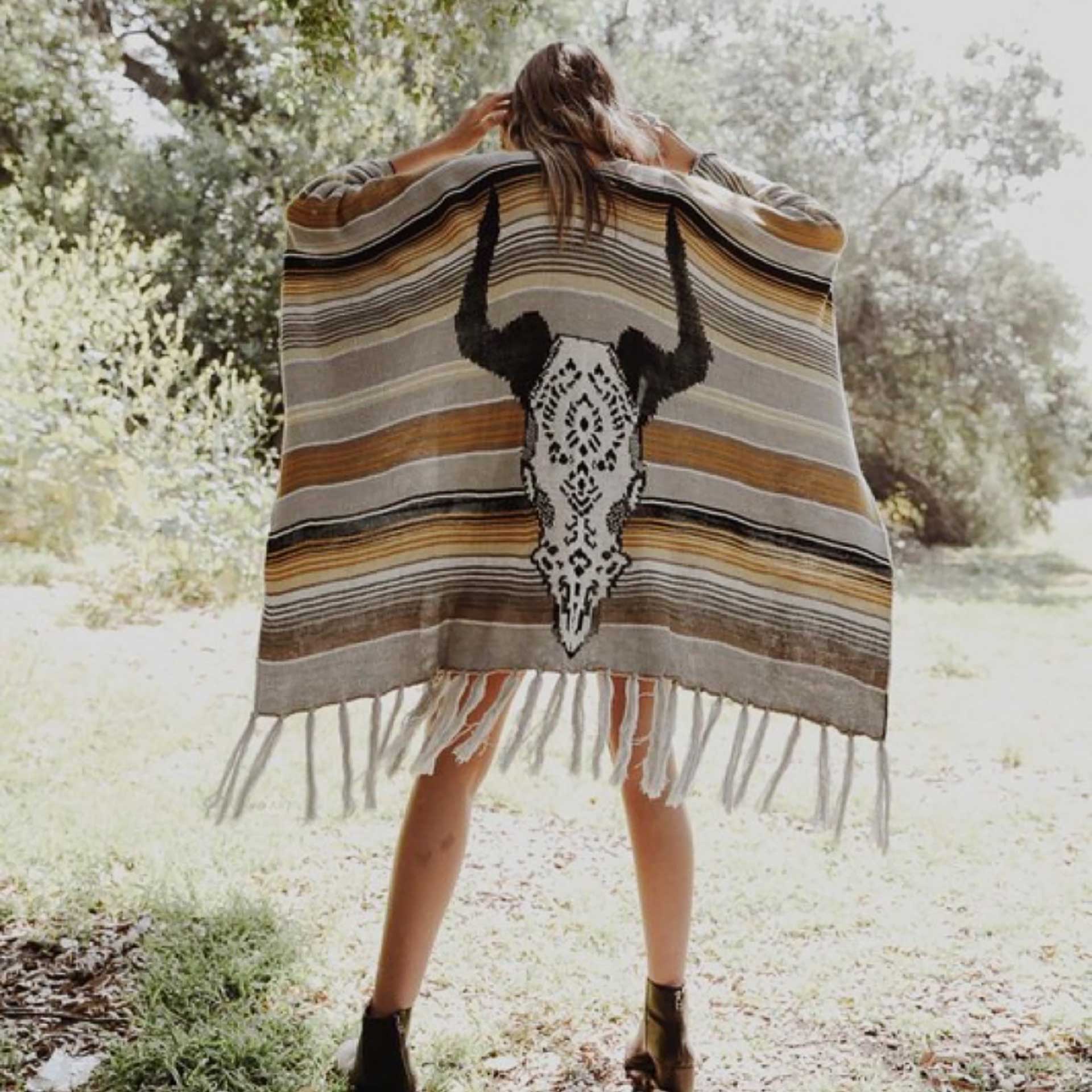 Squash Blossom Cow Skull Poncho