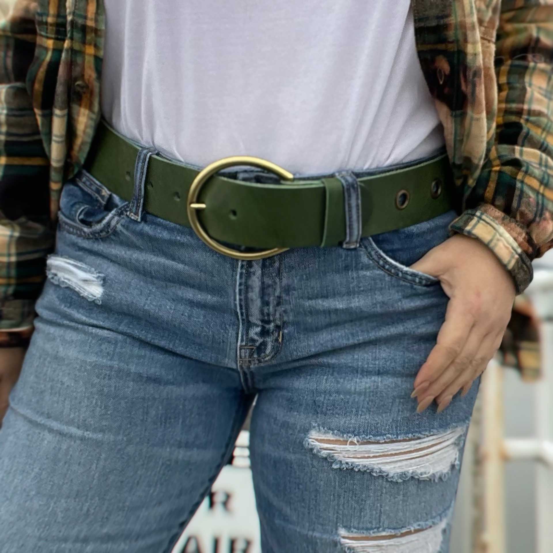 Stevie Grommet Wide Waist Belt (Green)