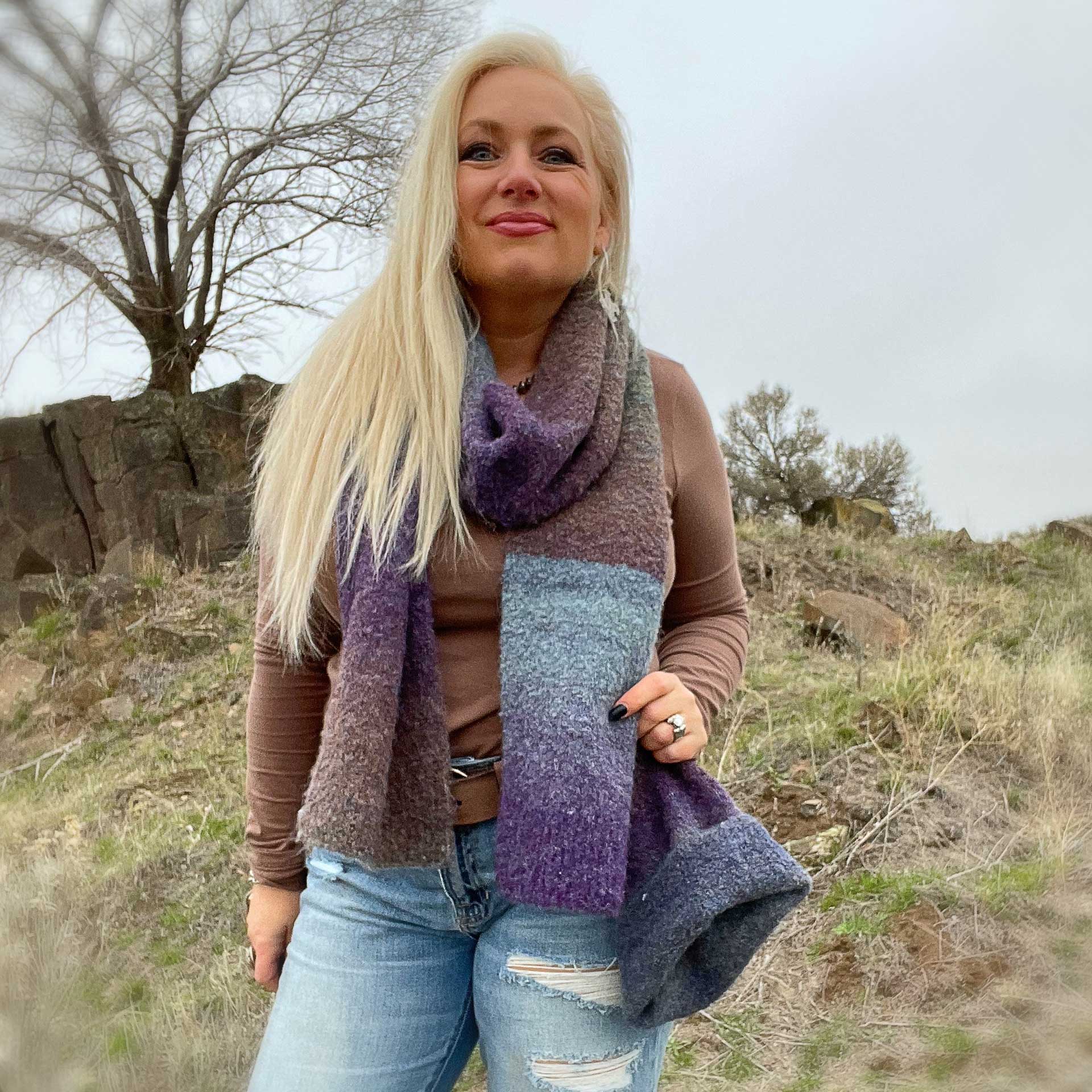 The Upside Ombré Shearling Scarf (Indigo)