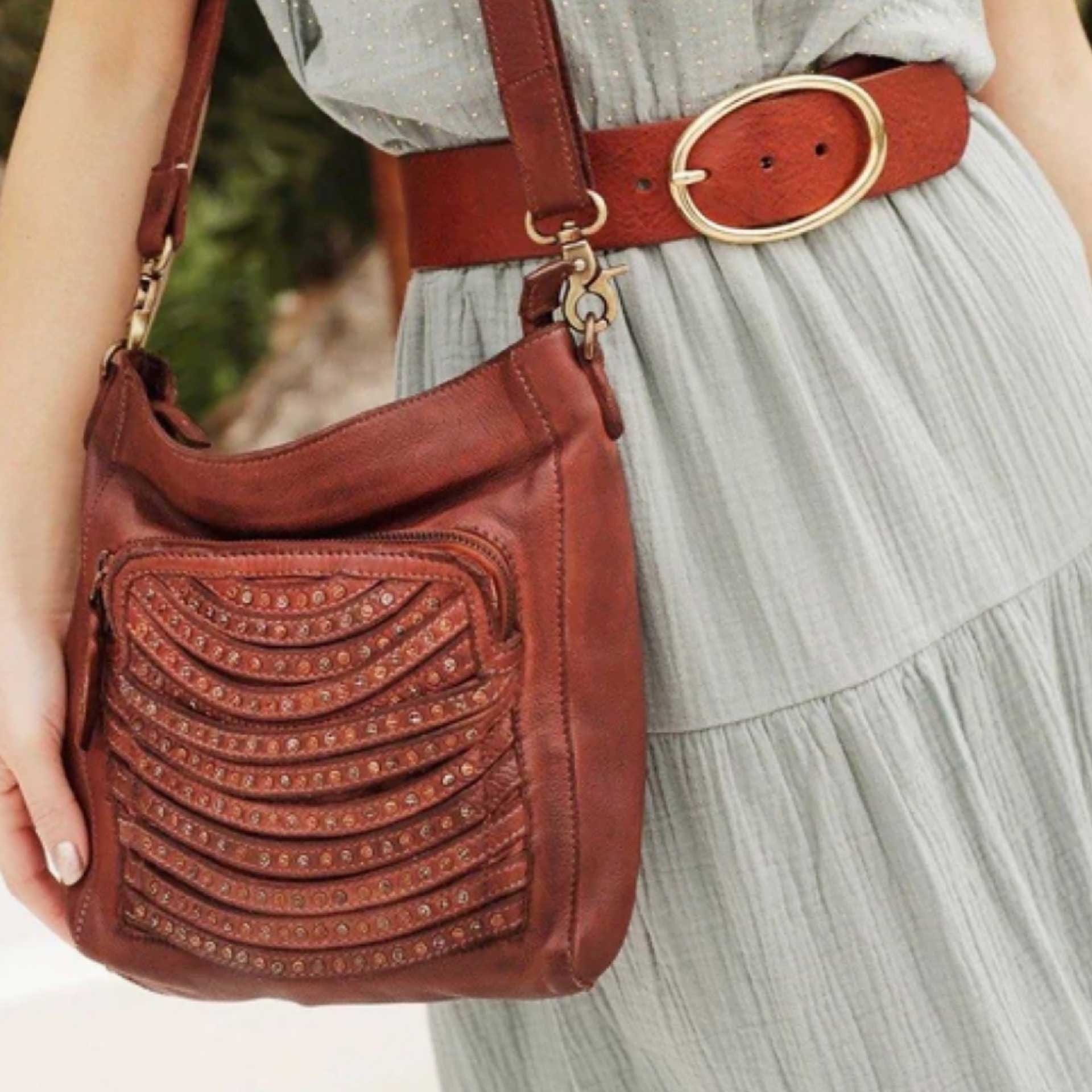 Walk About Studded Crossbody (Cognac)