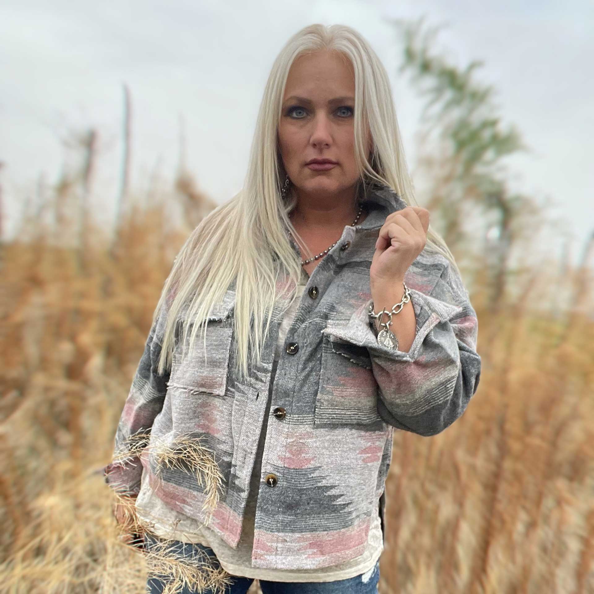 Yellowstone Distressed Shacket (Blush)