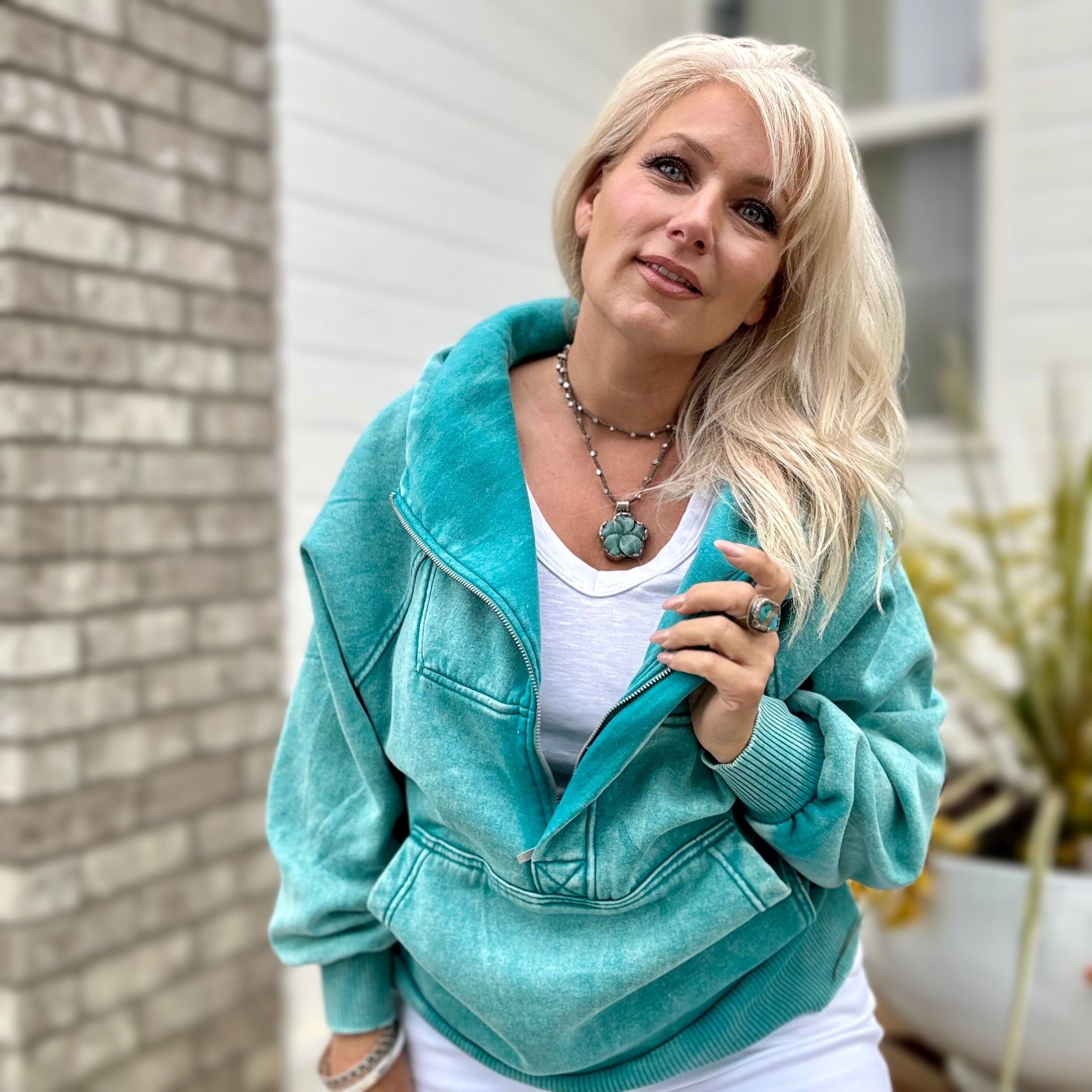 Vine Half Zip Hoodie (Turquoise)