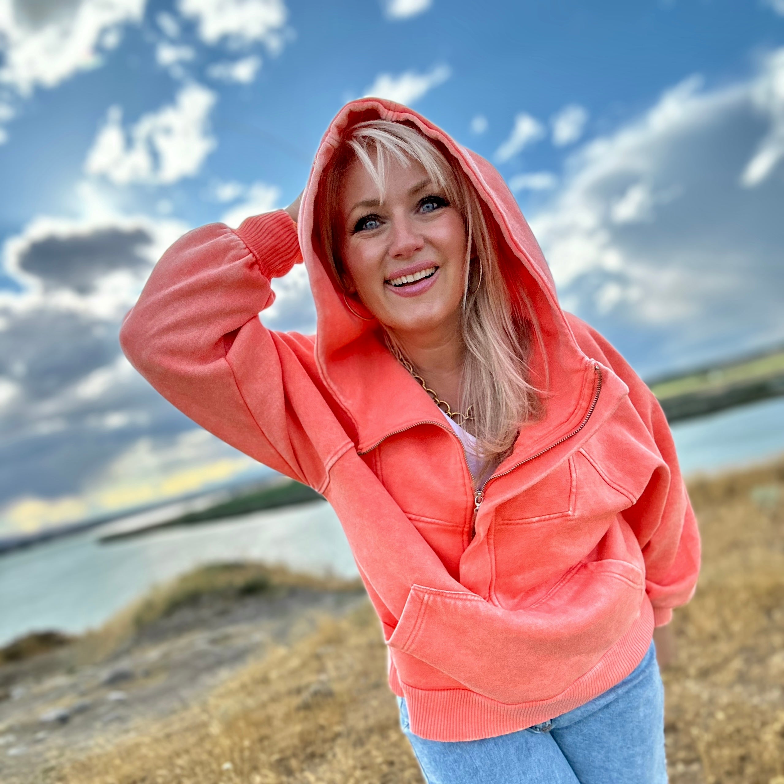 Vine Half Zip Hoodie (Coral)