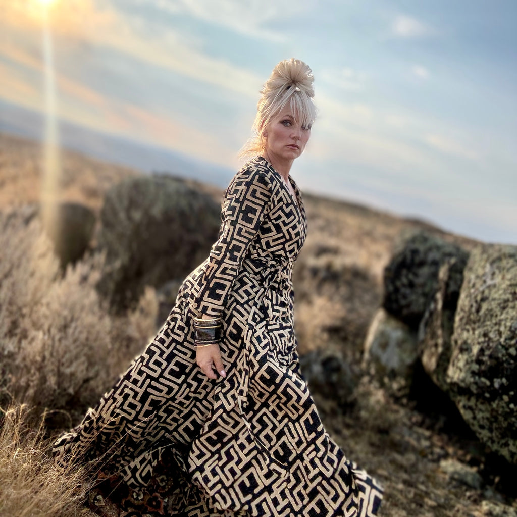 white christmas dresses Greek Key Print Wrap Dress