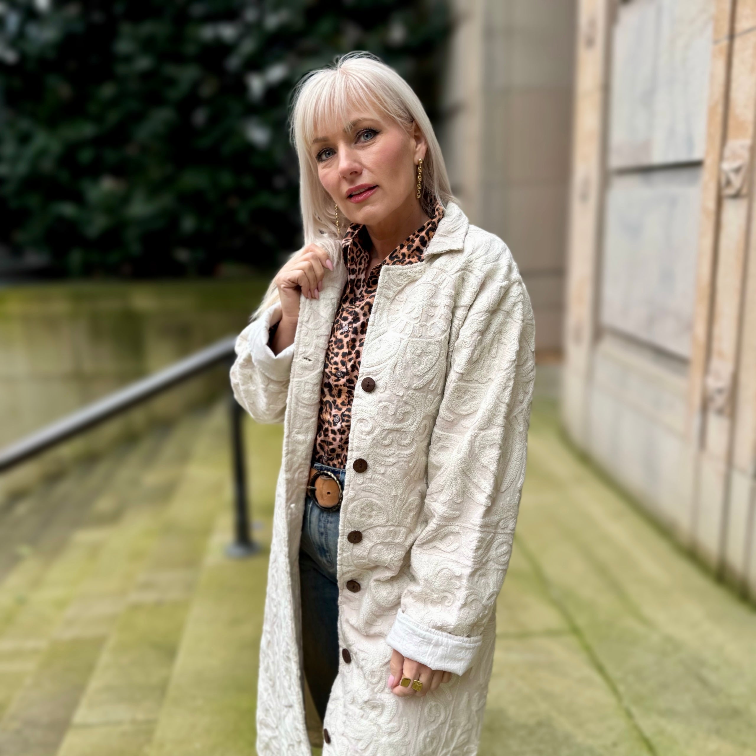 Malika Tonal Embroidered Jacket Ivory