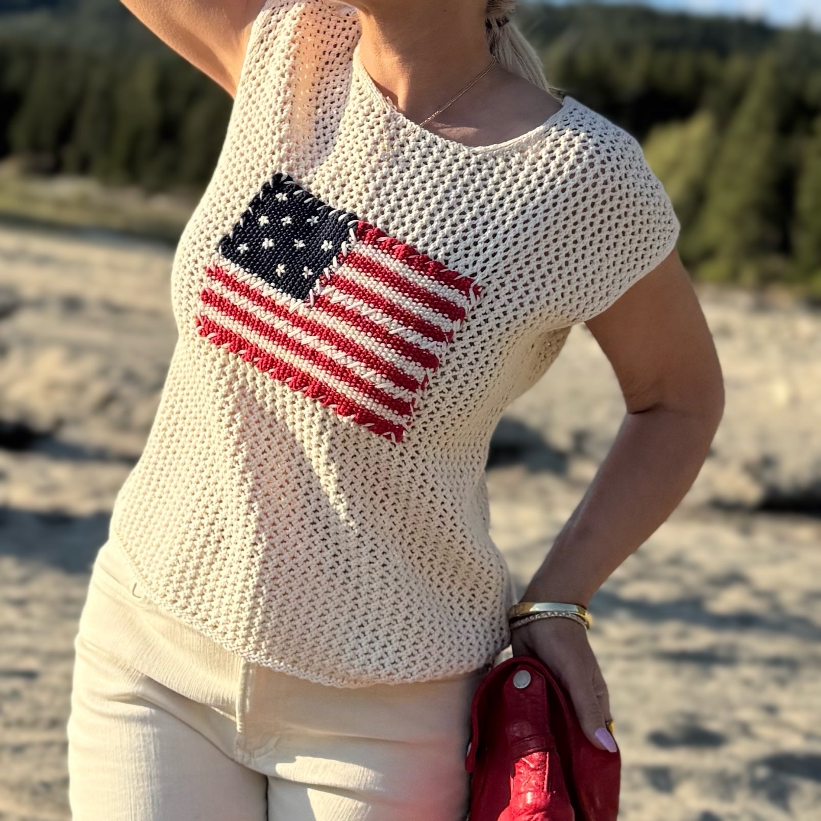 American Summer Knit Tank Cream