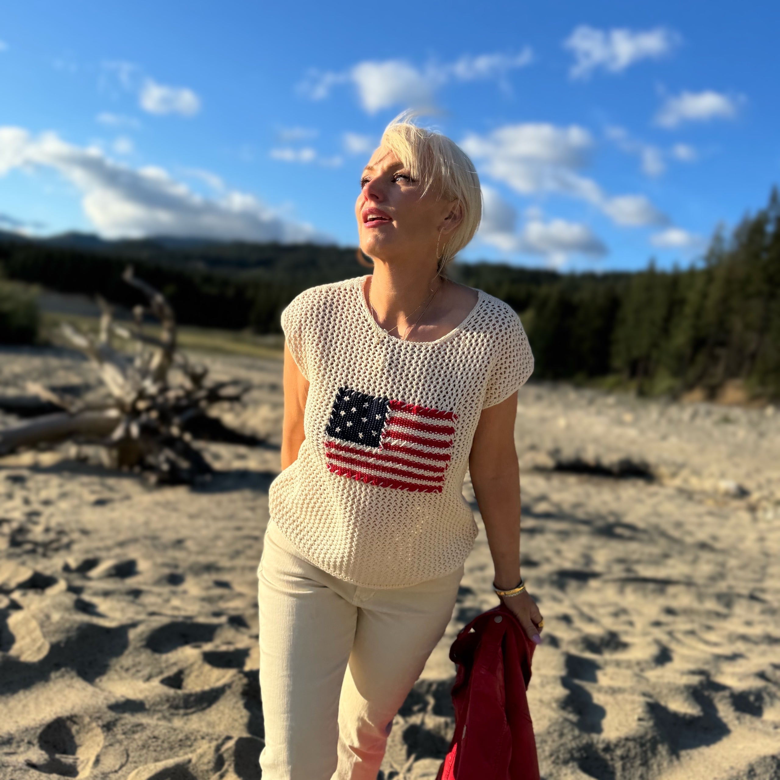 American Summer Knit Tank Cream