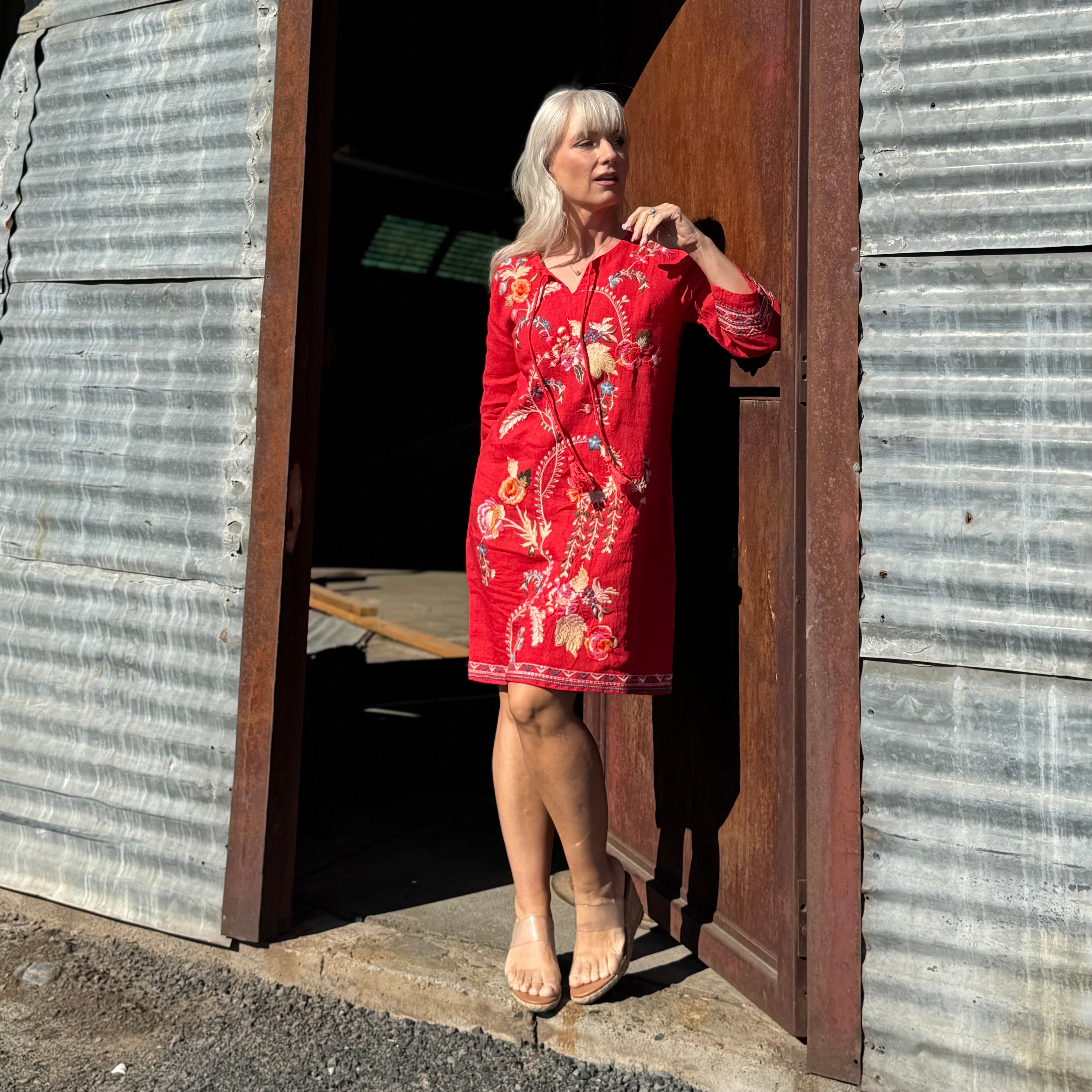 Scarlet Garden Linen Dress