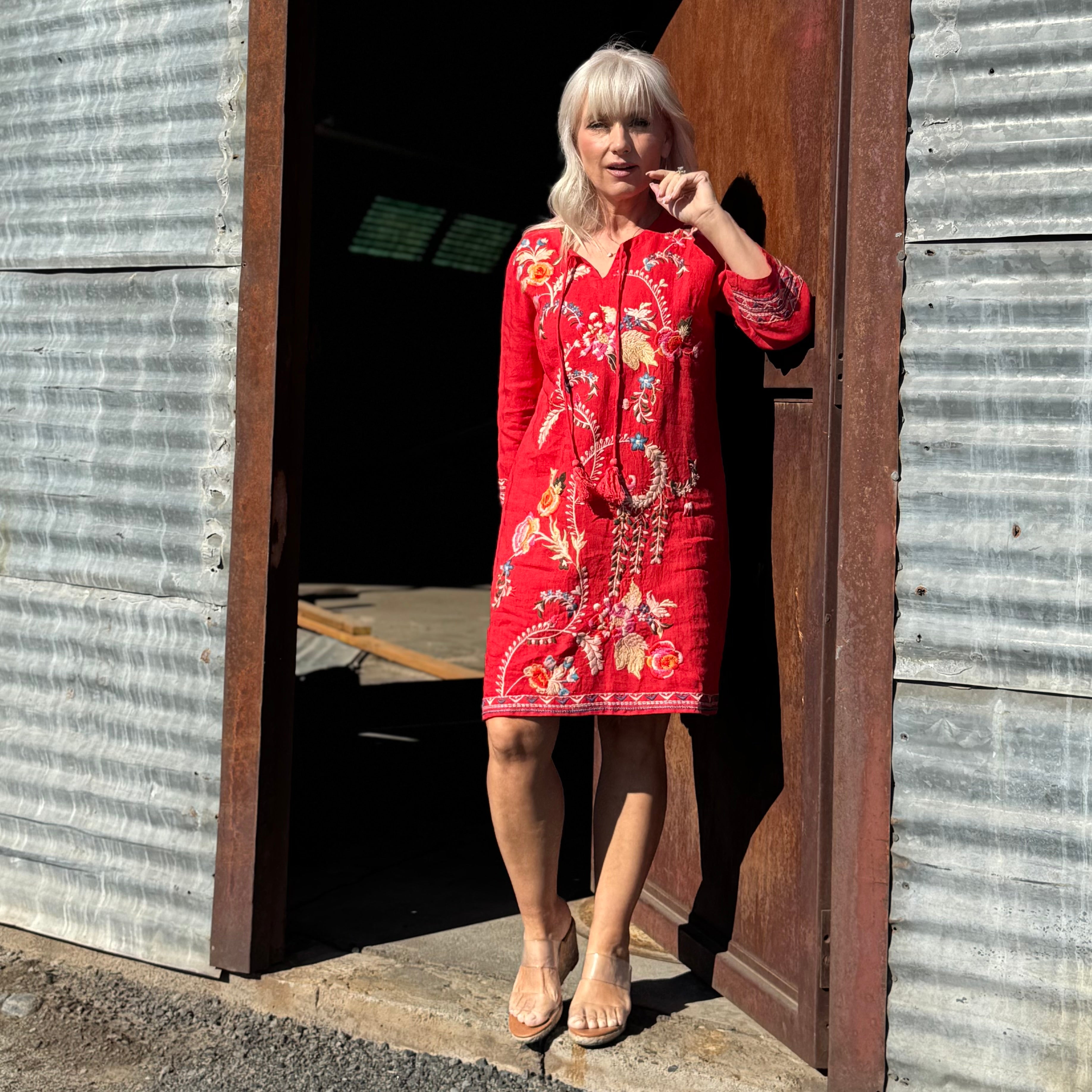 Scarlet Garden Linen Dress