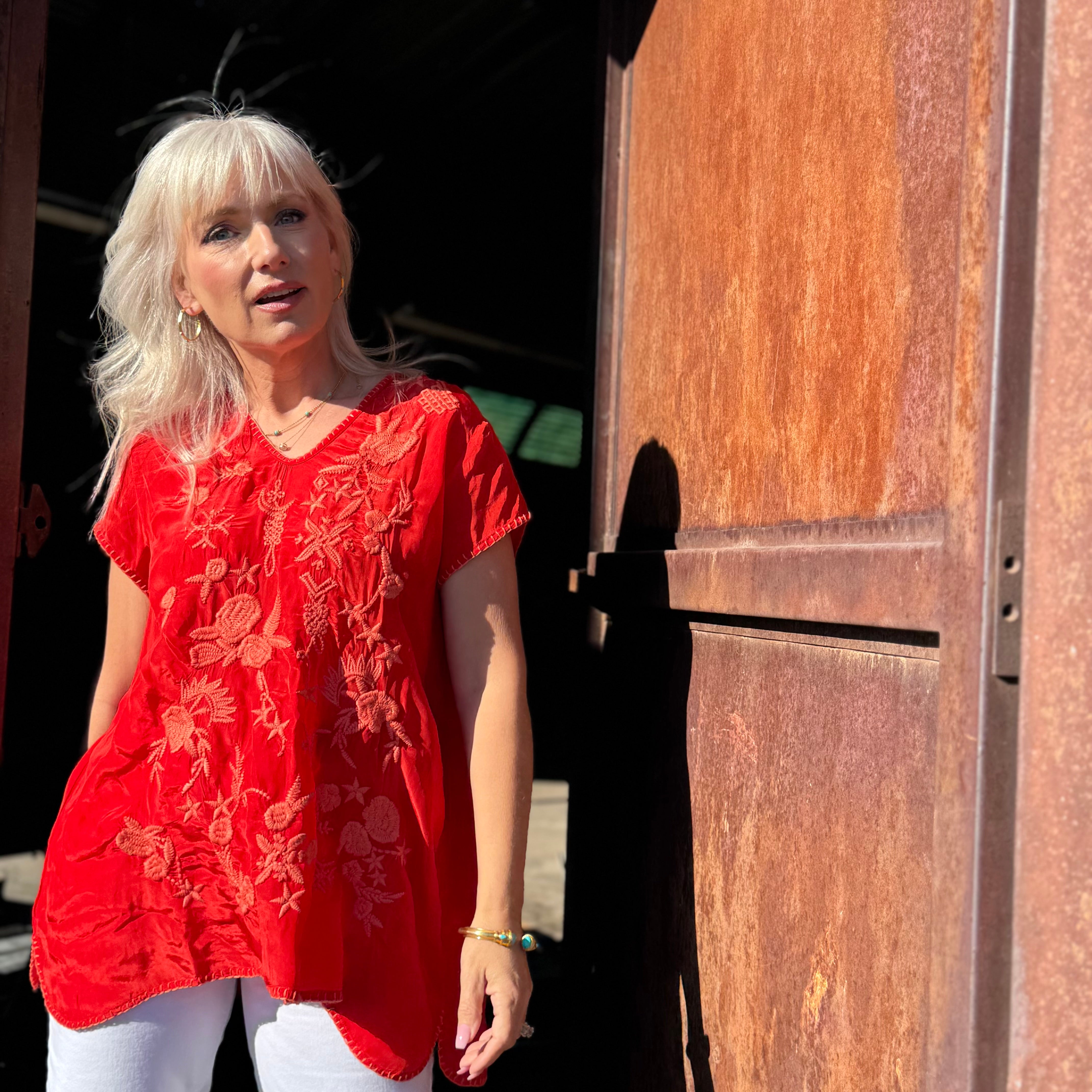 Sunset Silk Embroidered Blouse