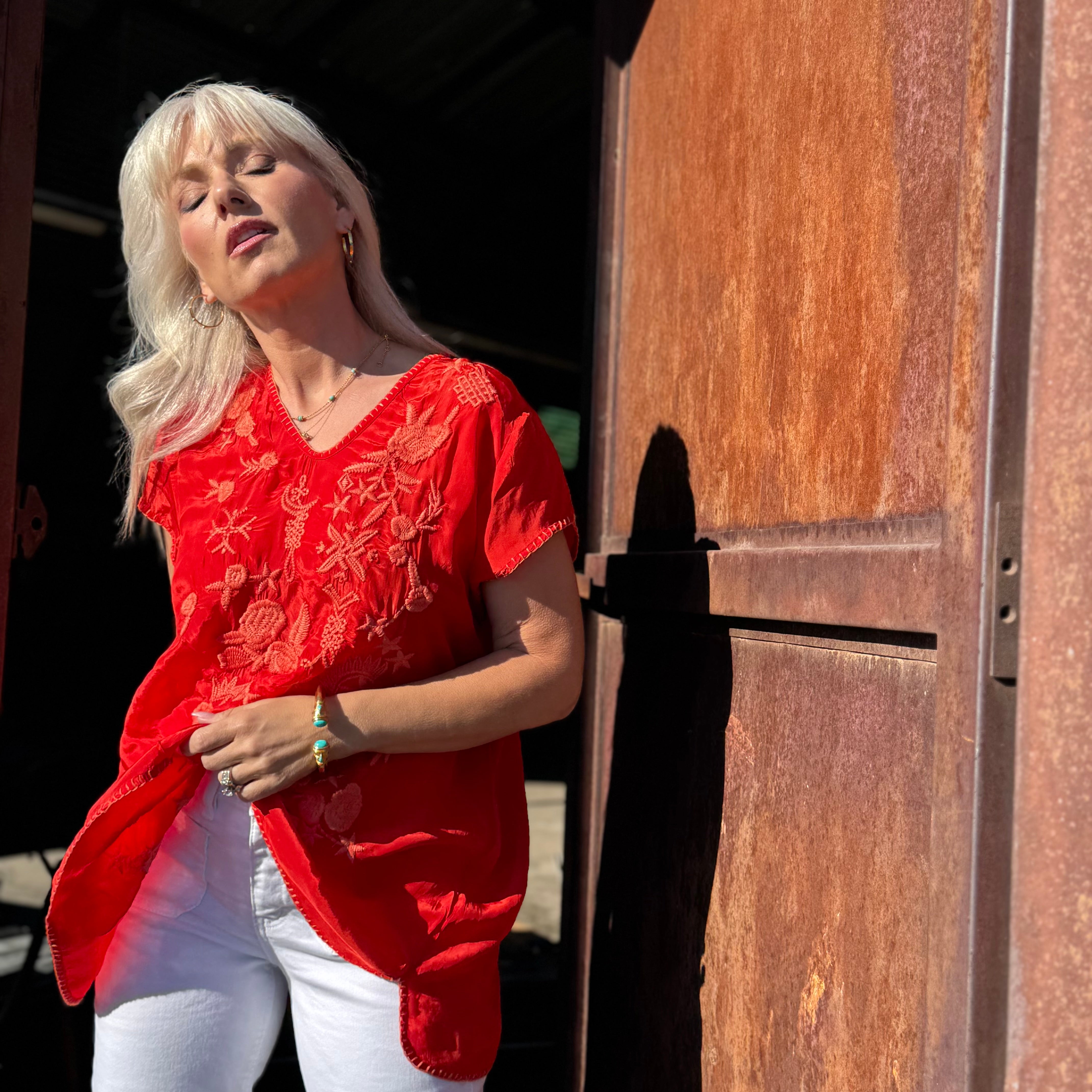 Sunset Silk Embroidered Blouse