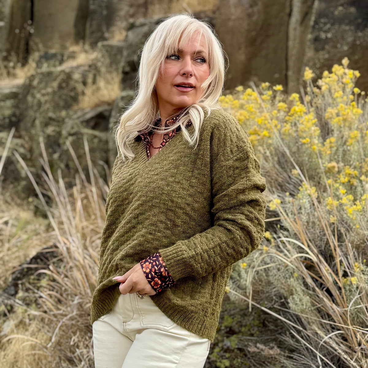 Olive Grove V-Neck Sweater