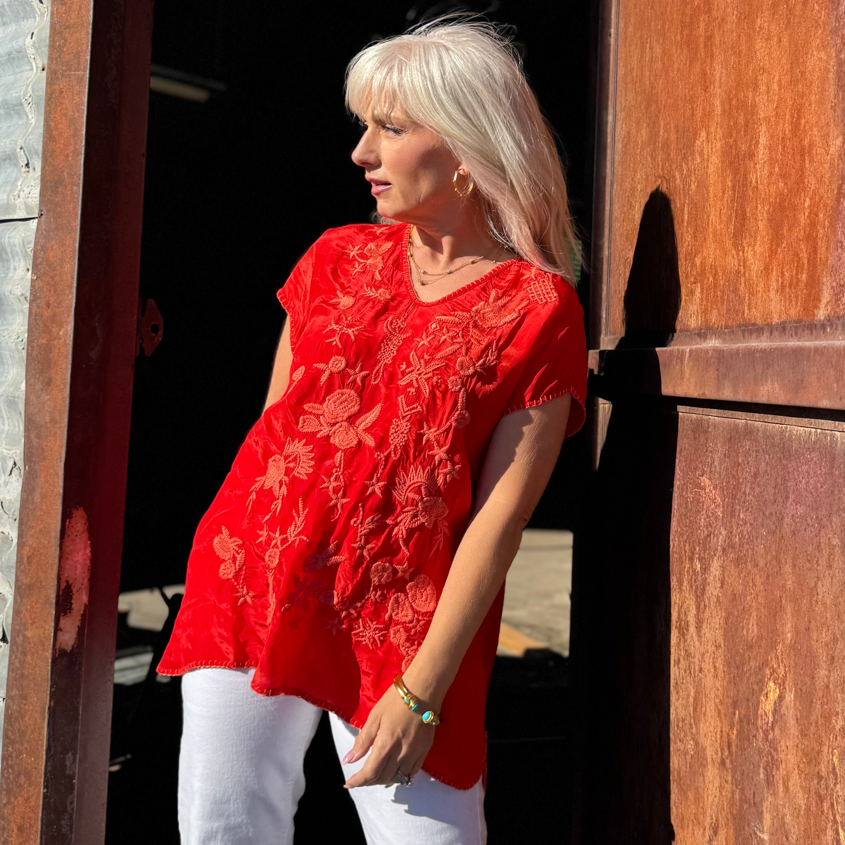 Sunset Silk Embroidered Blouse