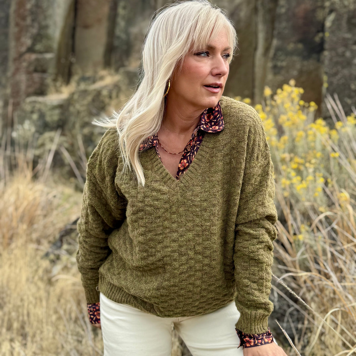 Olive Grove V-Neck Sweater