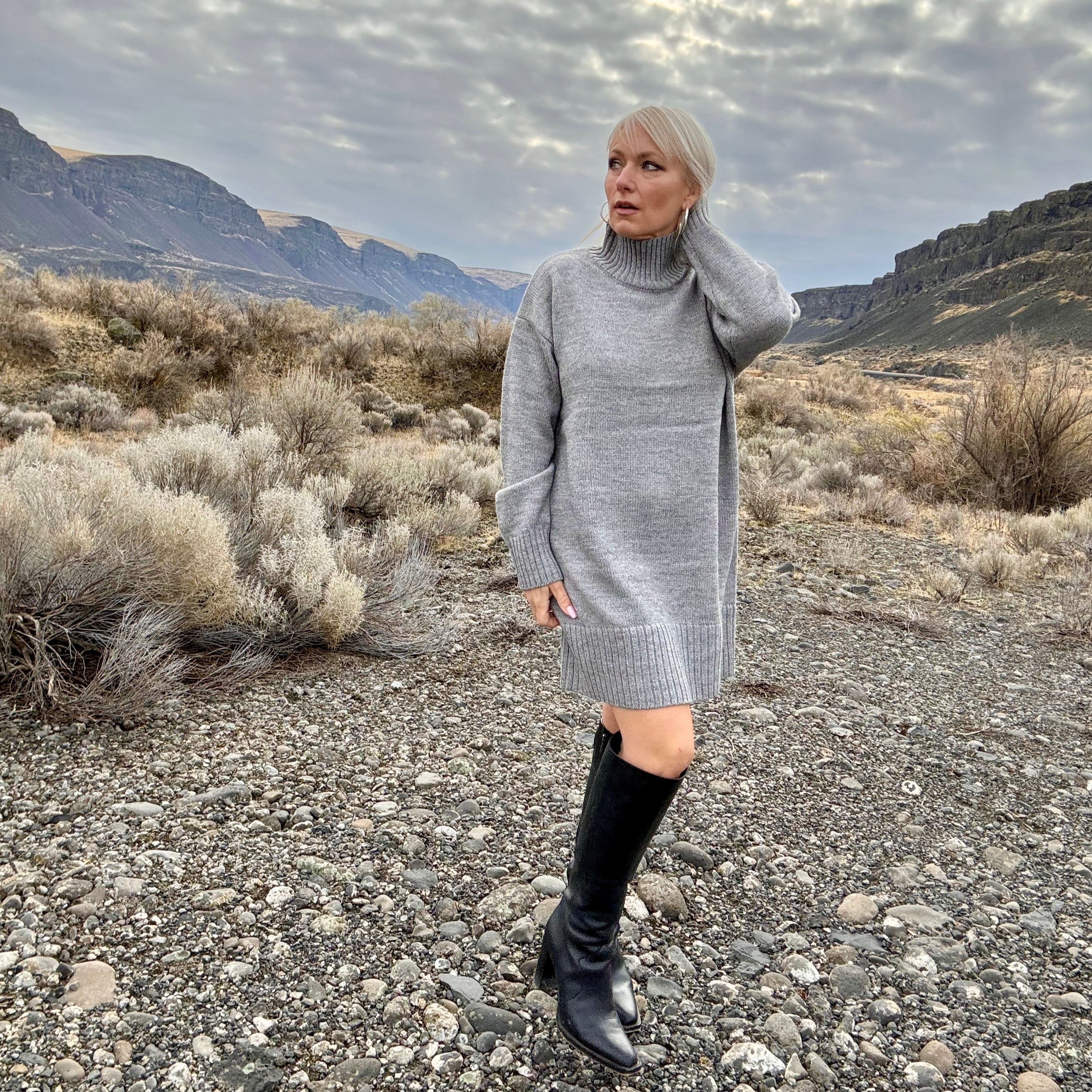 Tabatha Mini Sweater Dress Gray