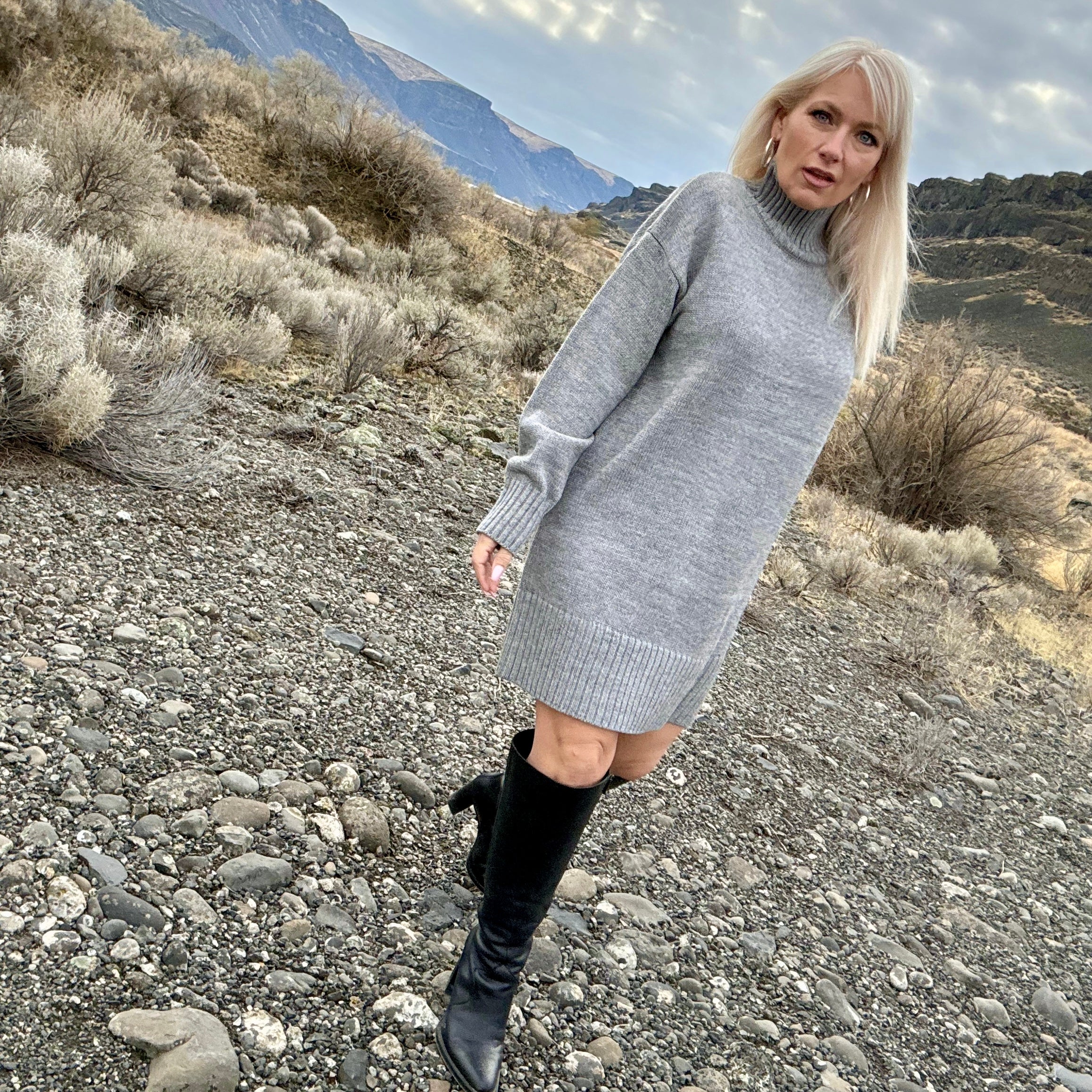 Tabatha Mini Sweater Dress Gray