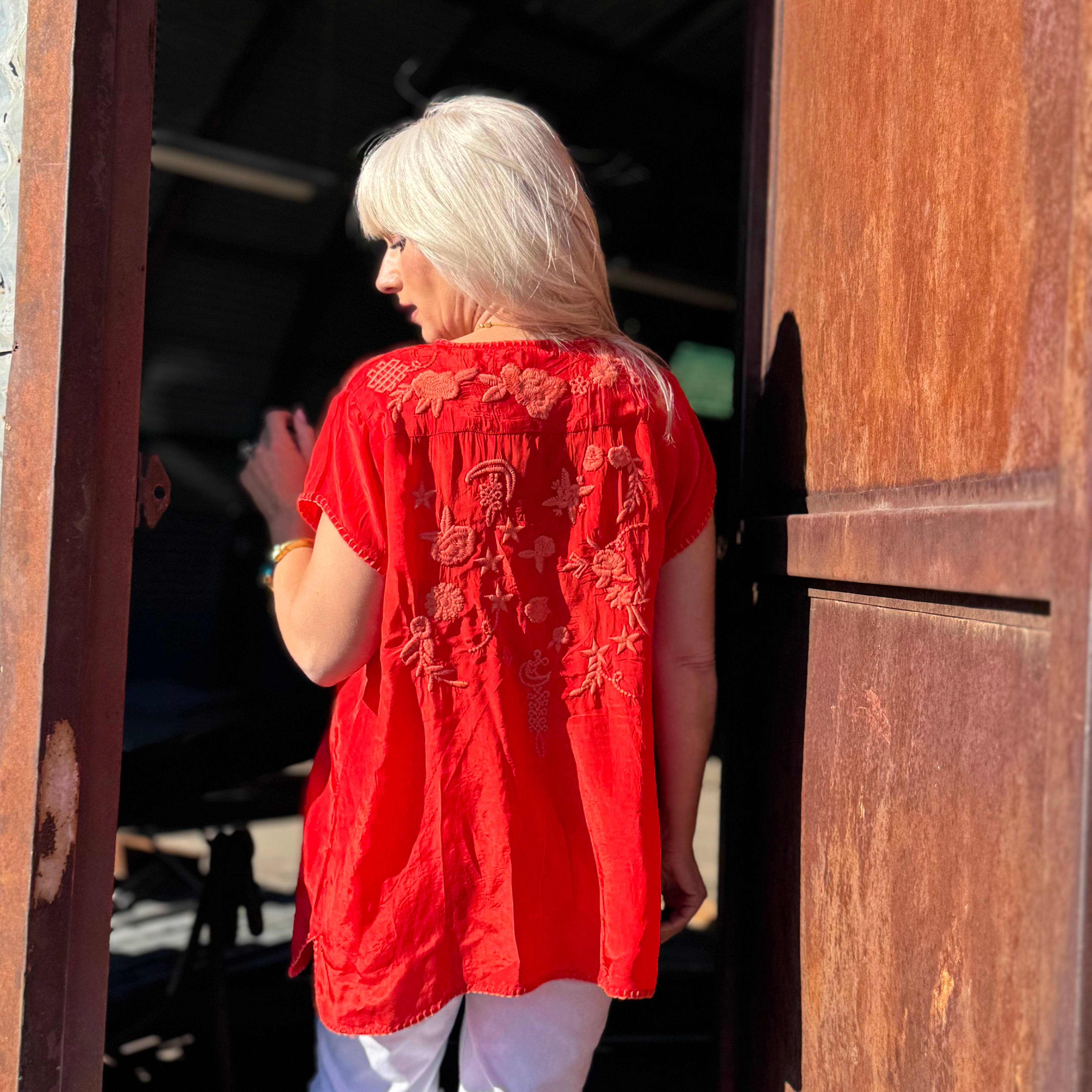 Sunset Silk Embroidered Blouse