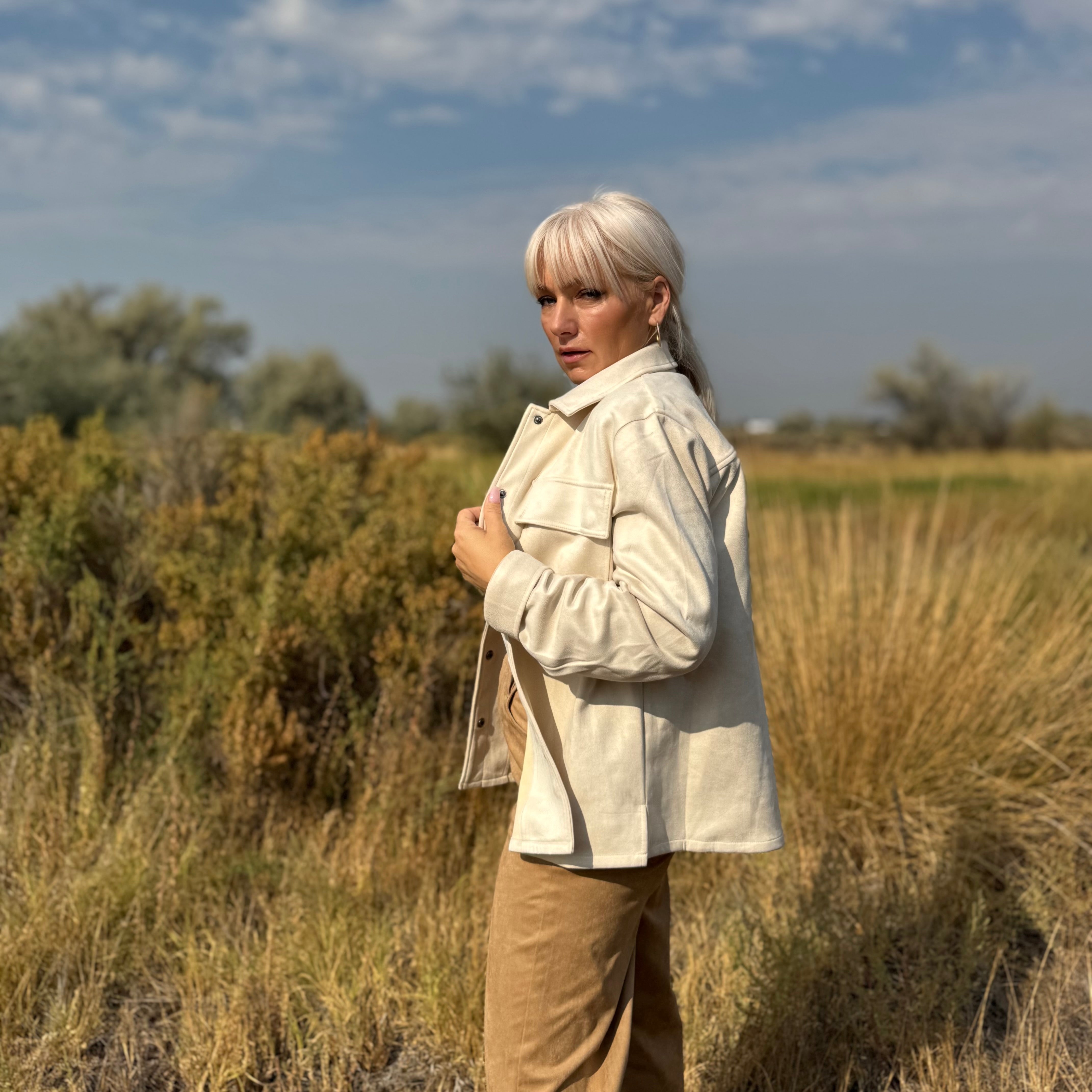 Willow Faux Suede Shirt Jacket Ivory