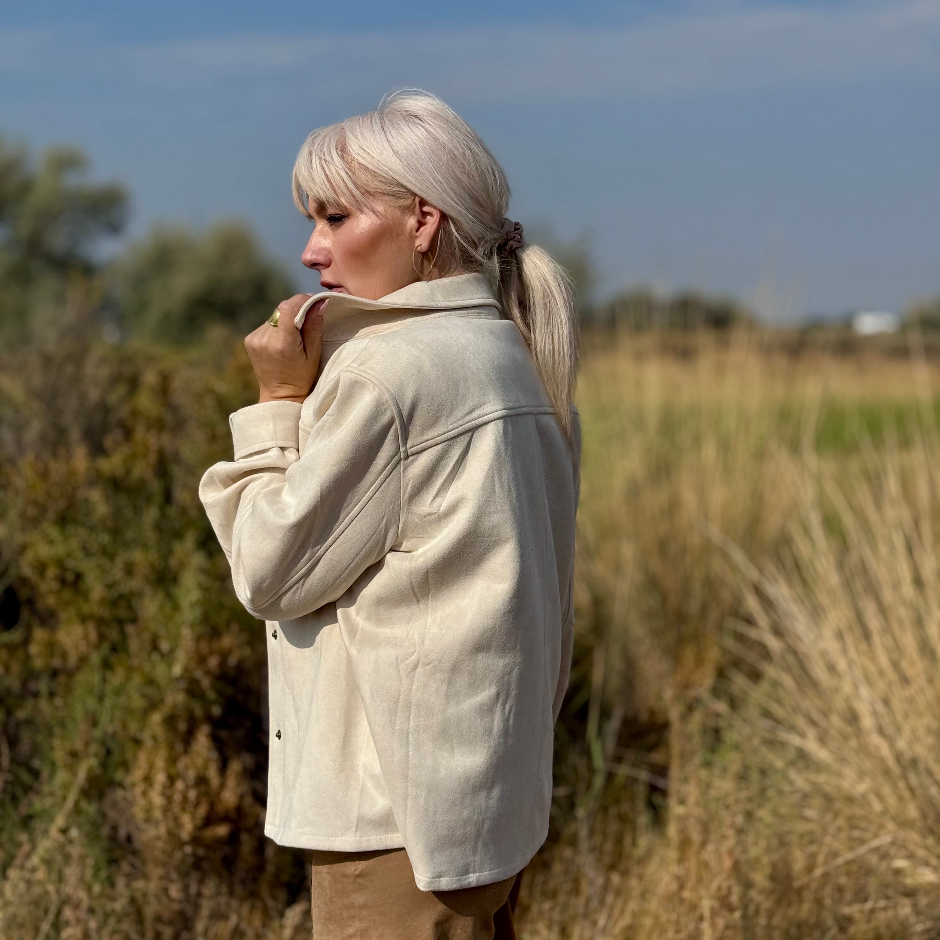 Willow Faux Suede Shirt Jacket Ivory