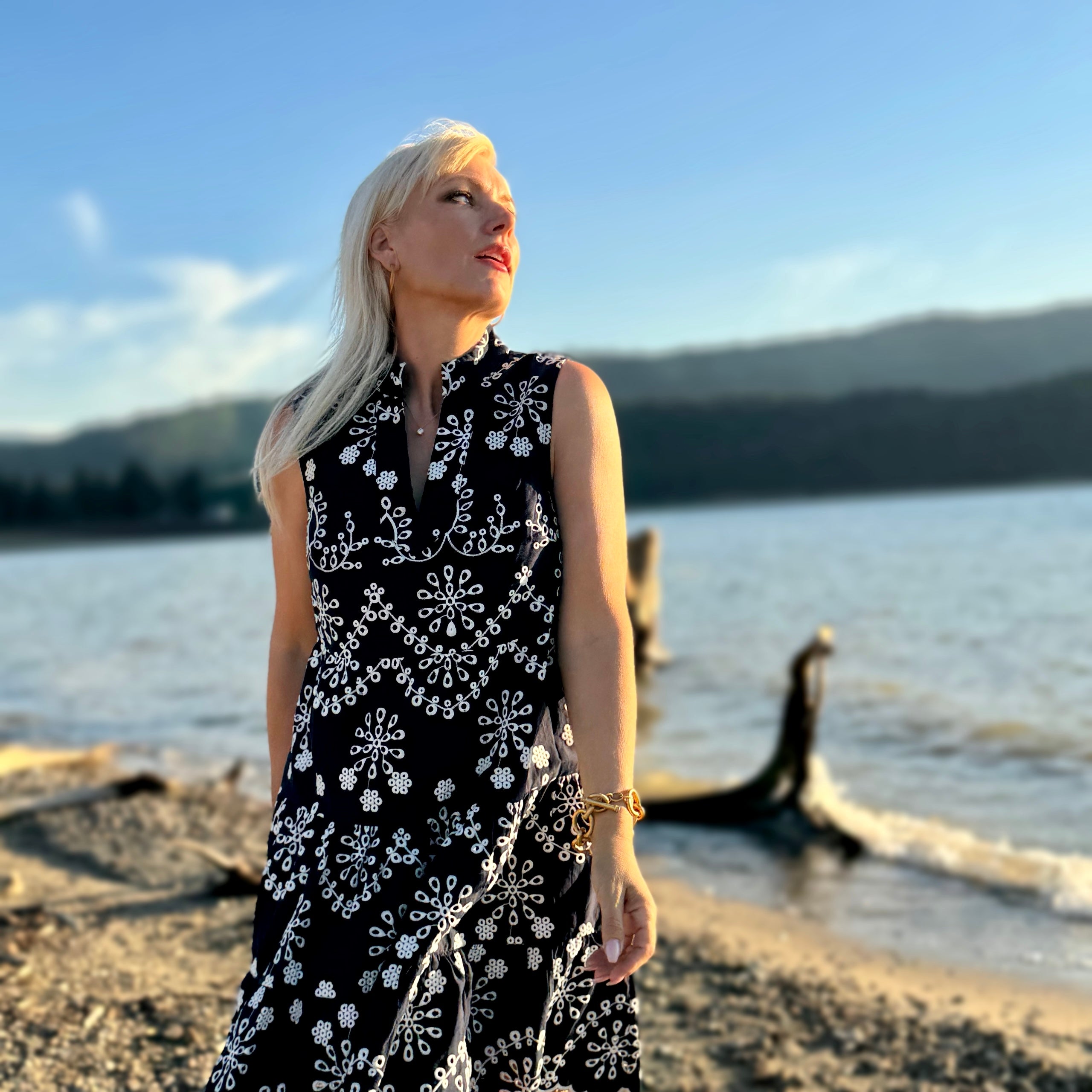 Tori Embroidered Dress Navy