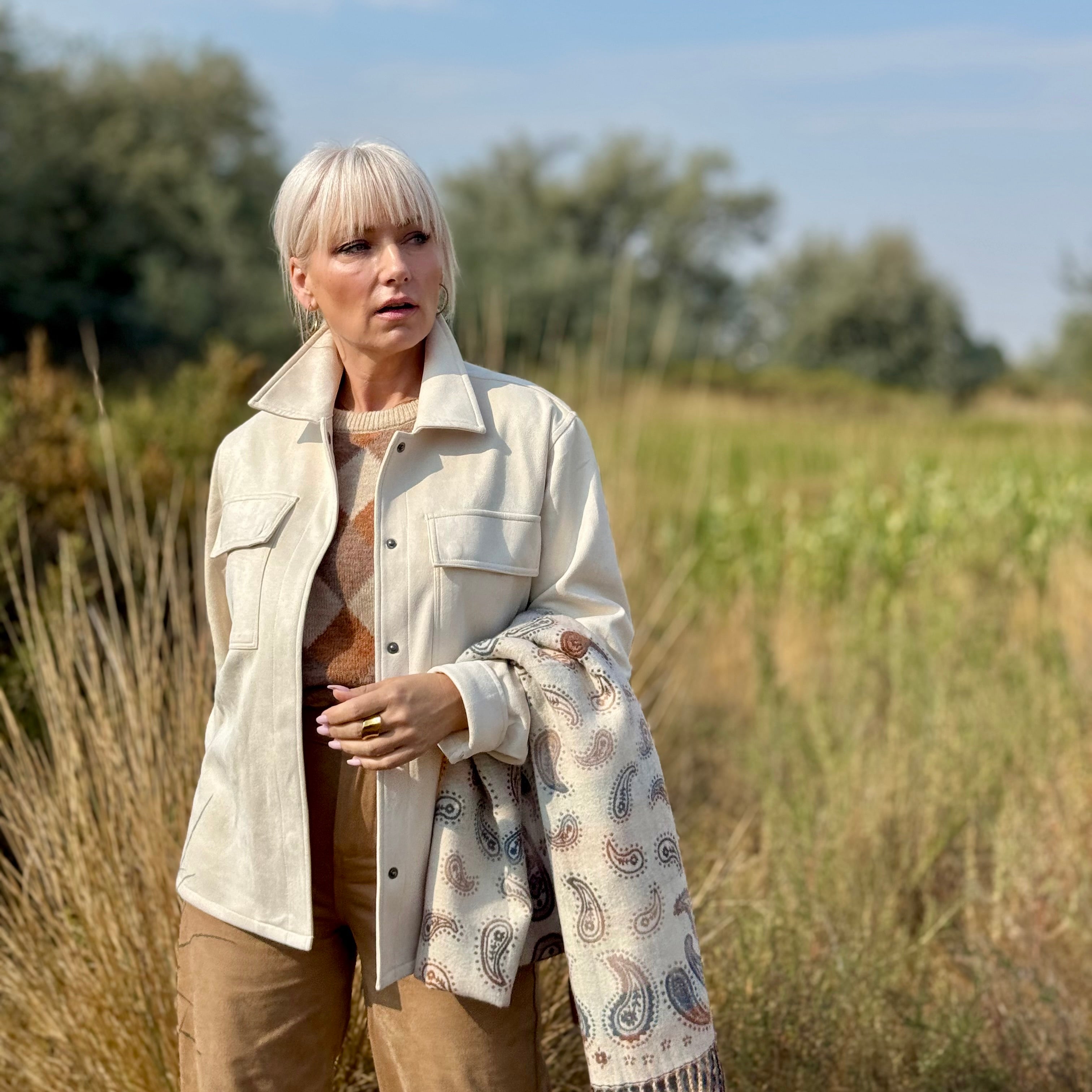 Willow Faux Suede Shirt Jacket Ivory