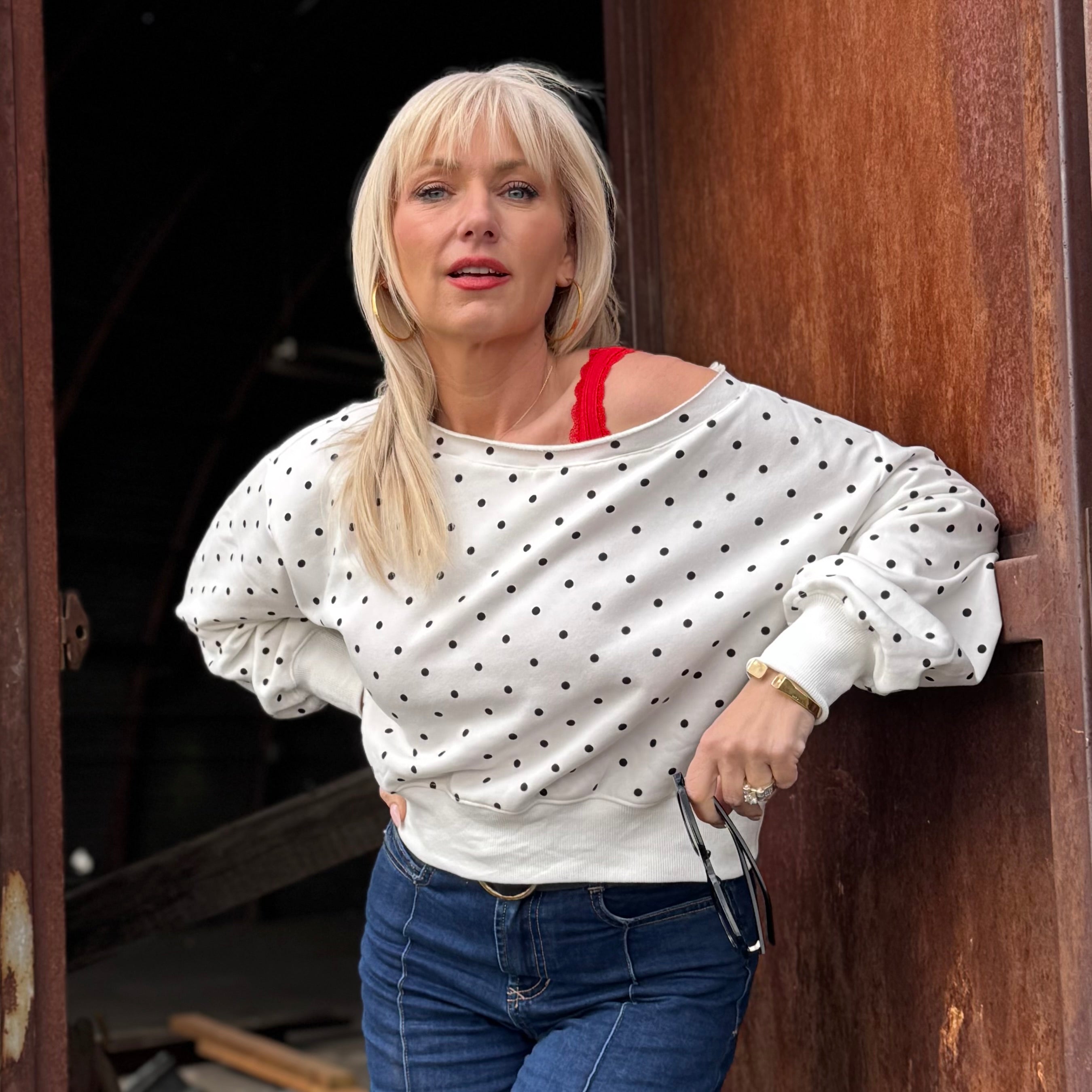 Parisian Ease Polka Dot French Terry Boatneck