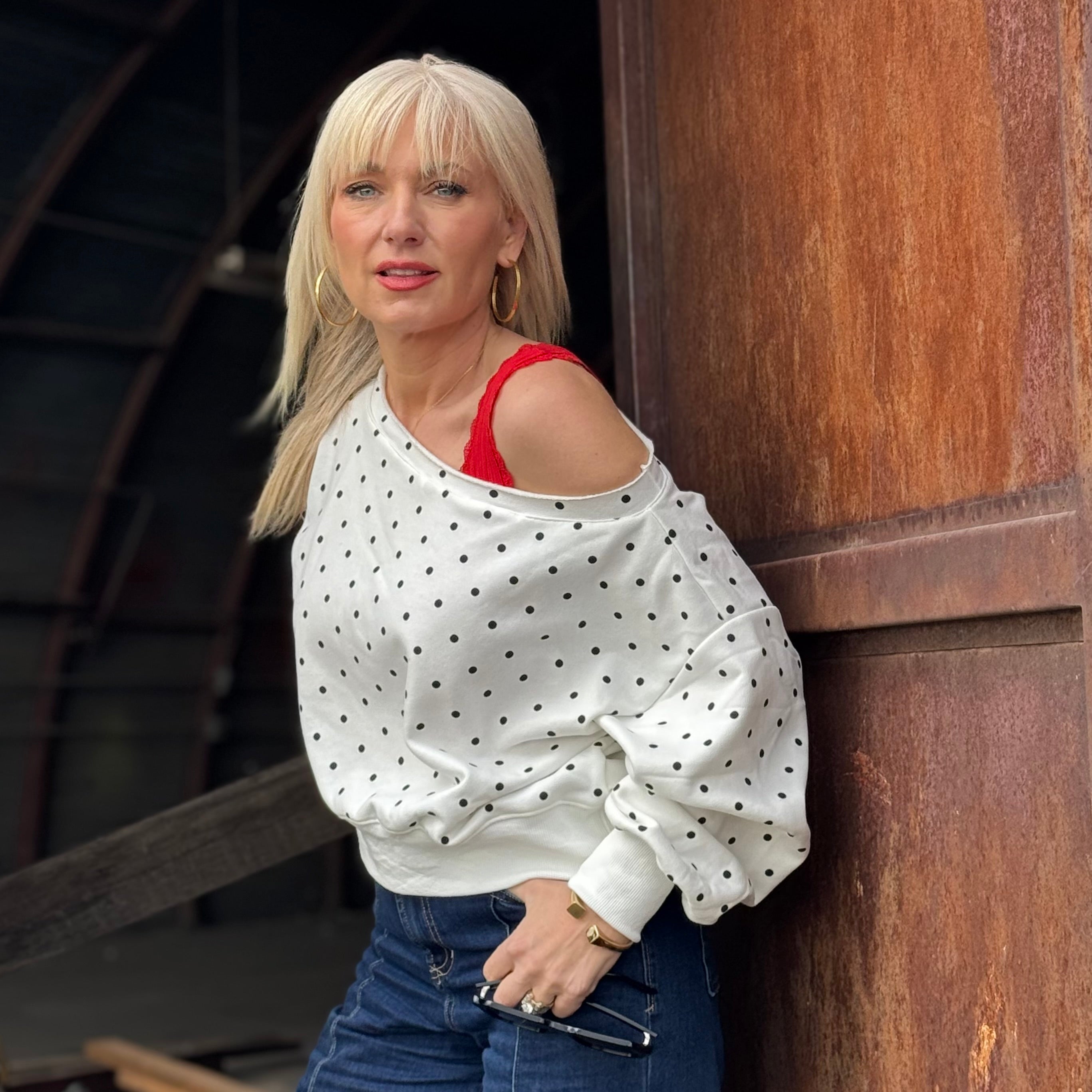 Parisian Ease Polka Dot French Terry Boatneck