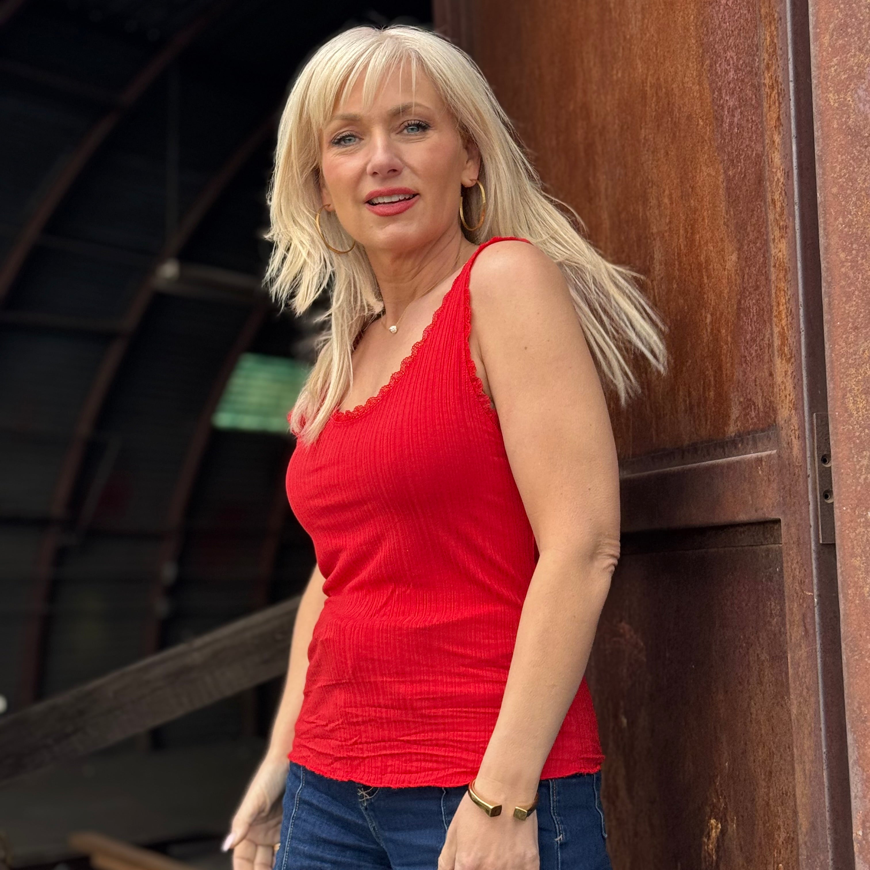 Whisper Ribbed Tank Scarlet