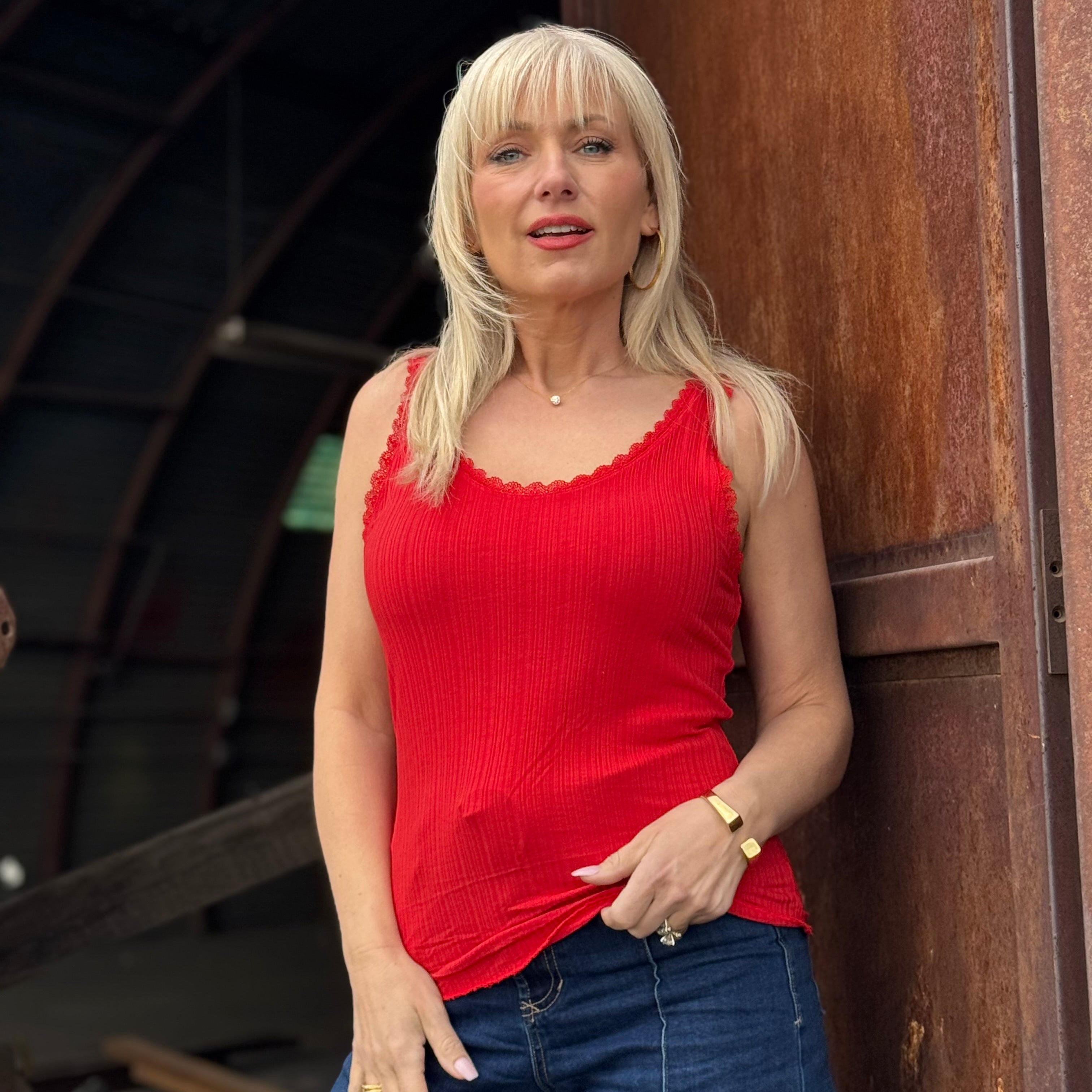 Whisper Ribbed Tank Scarlet
