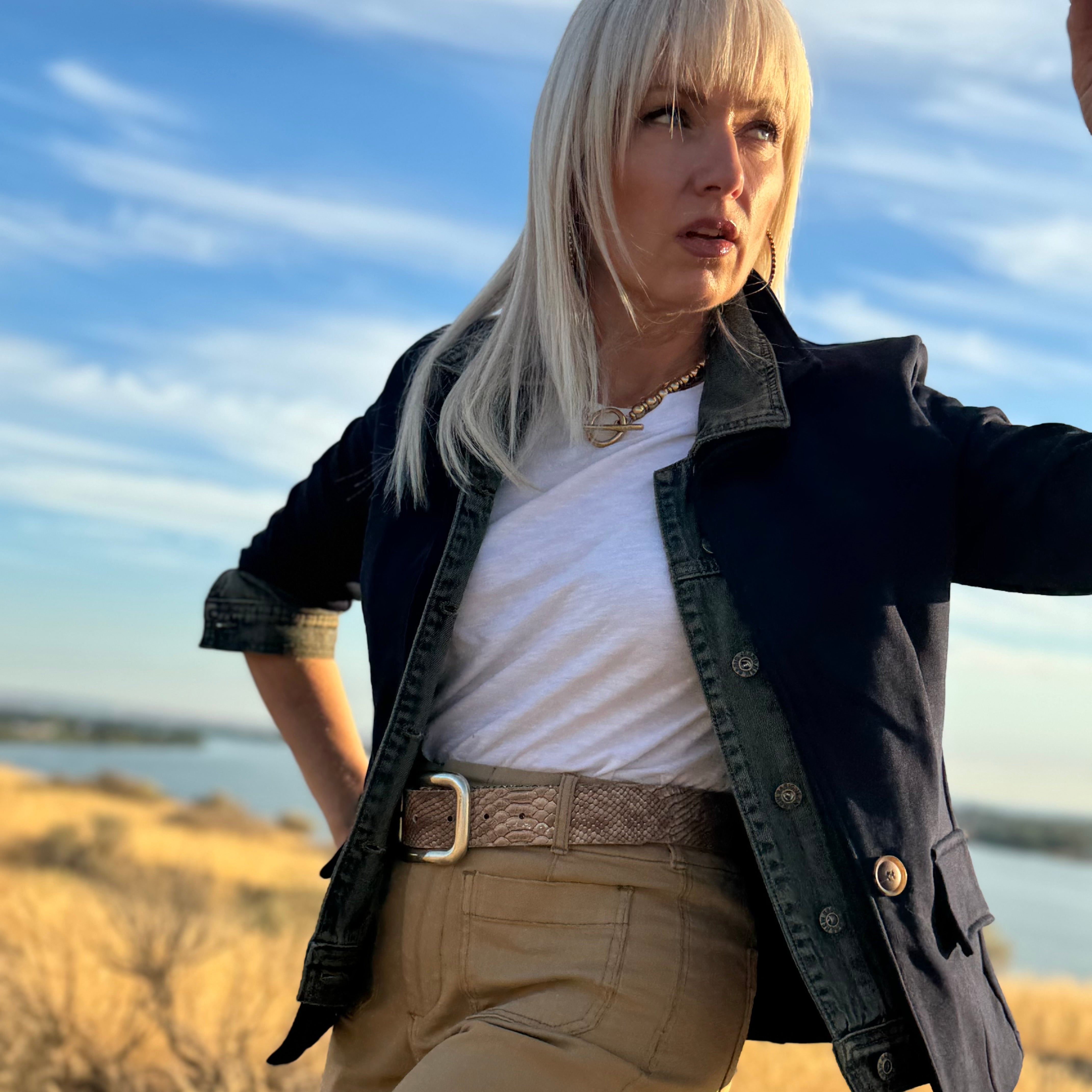 The Denim Detail French Terry Jacket — Navy