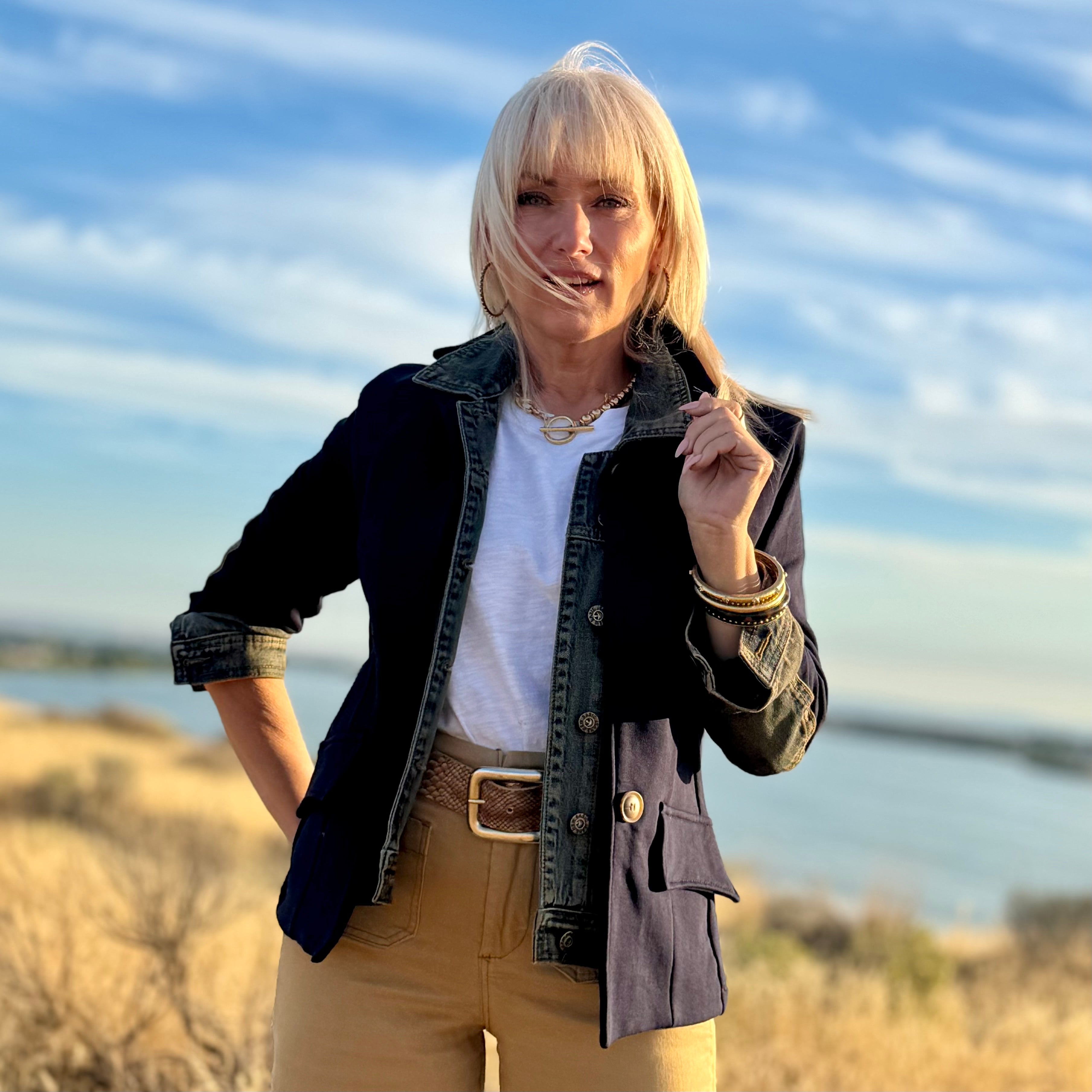 The Denim Detail French Terry Jacket — Navy
