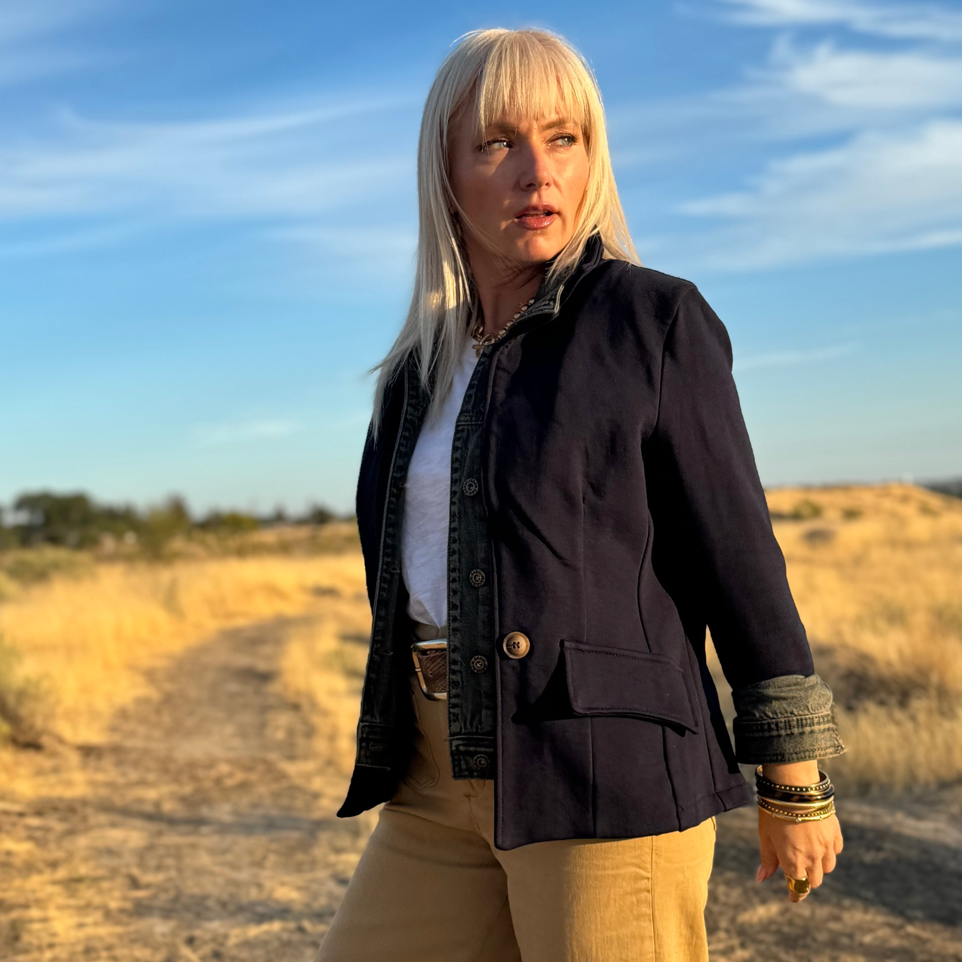 The Denim Detail French Terry Jacket — Navy