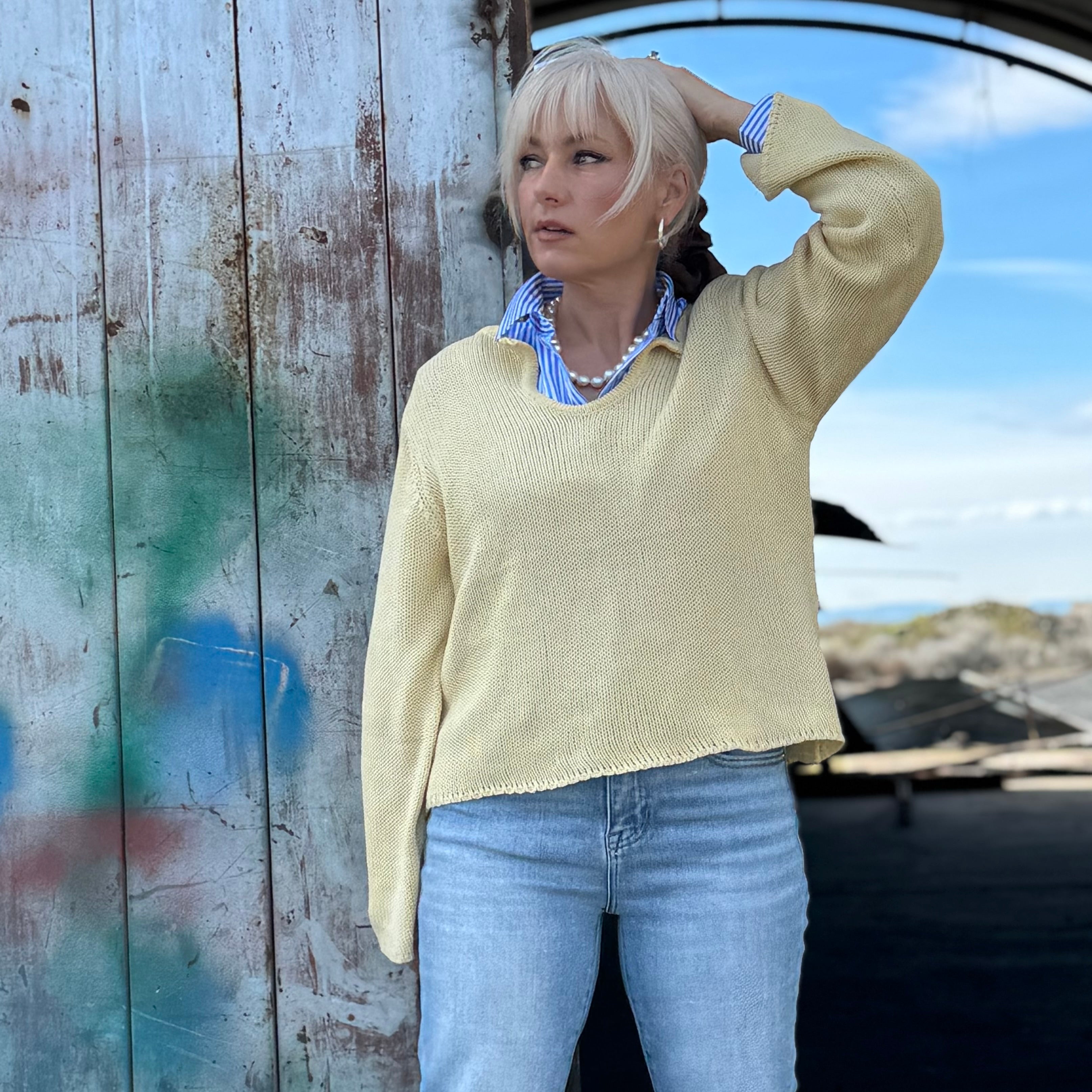 Golden Hour Cotton Keyhole Sweater