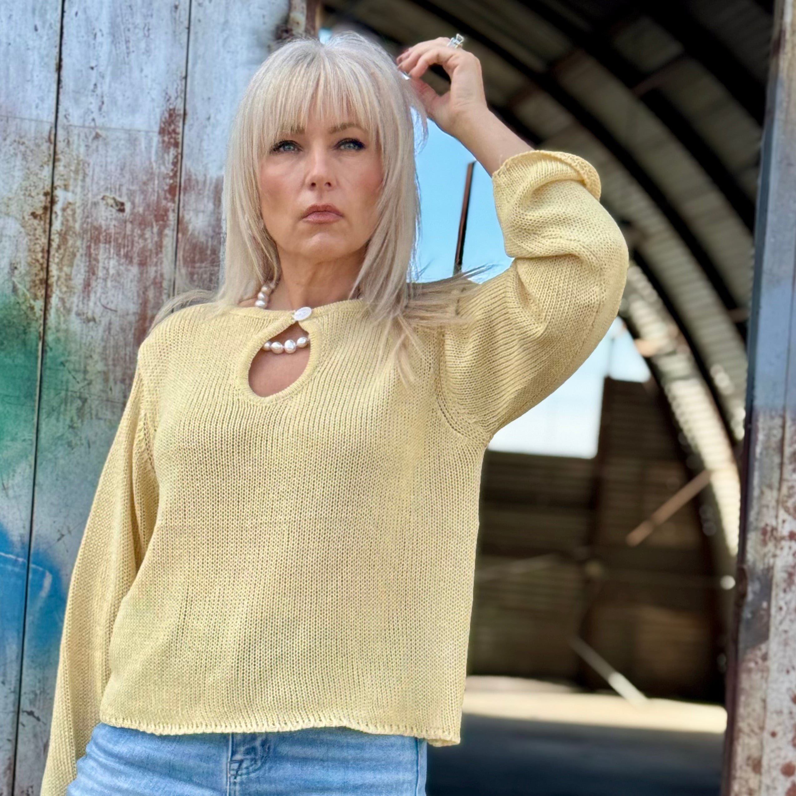 Golden Hour Cotton Keyhole Sweater