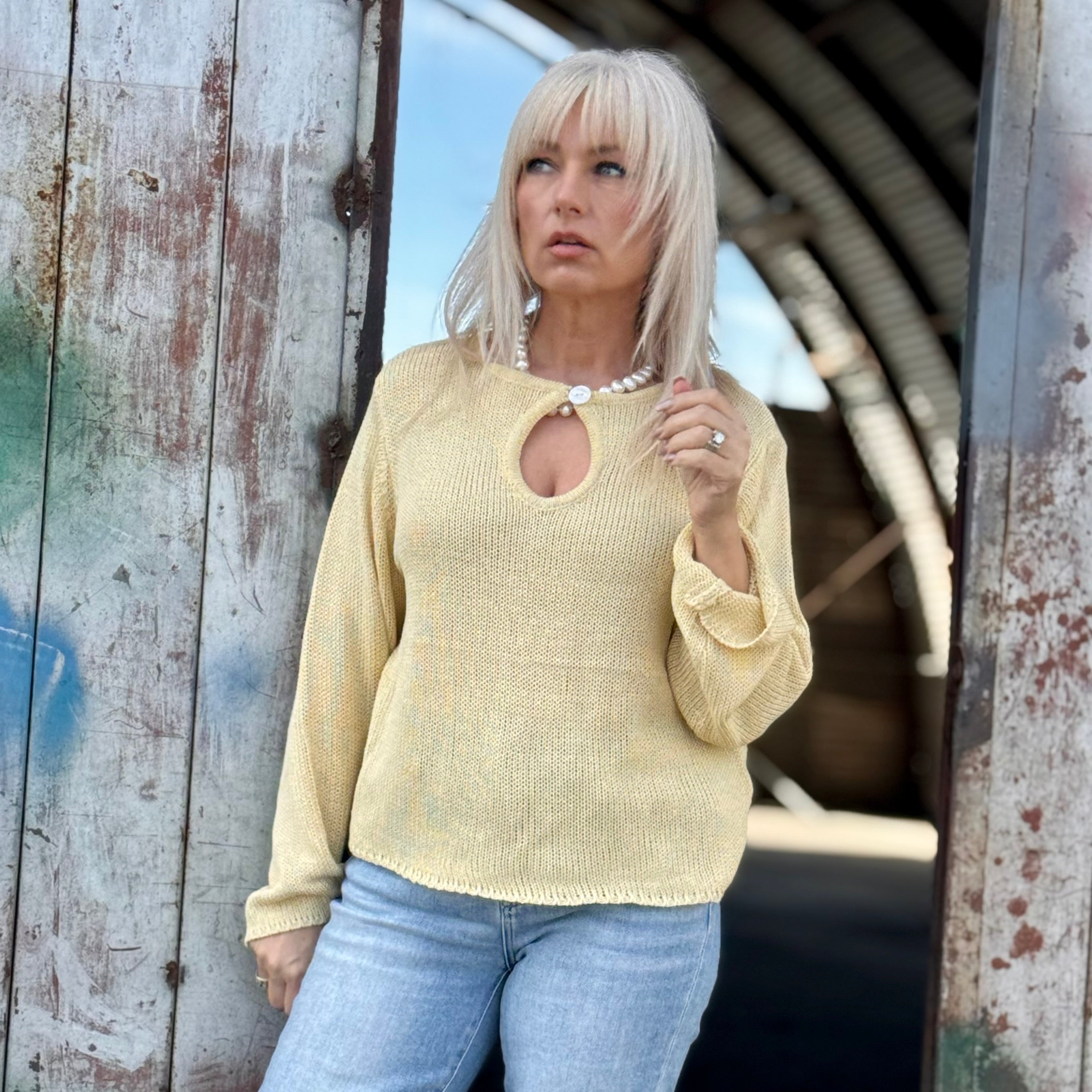 Golden Hour Cotton Keyhole Sweater