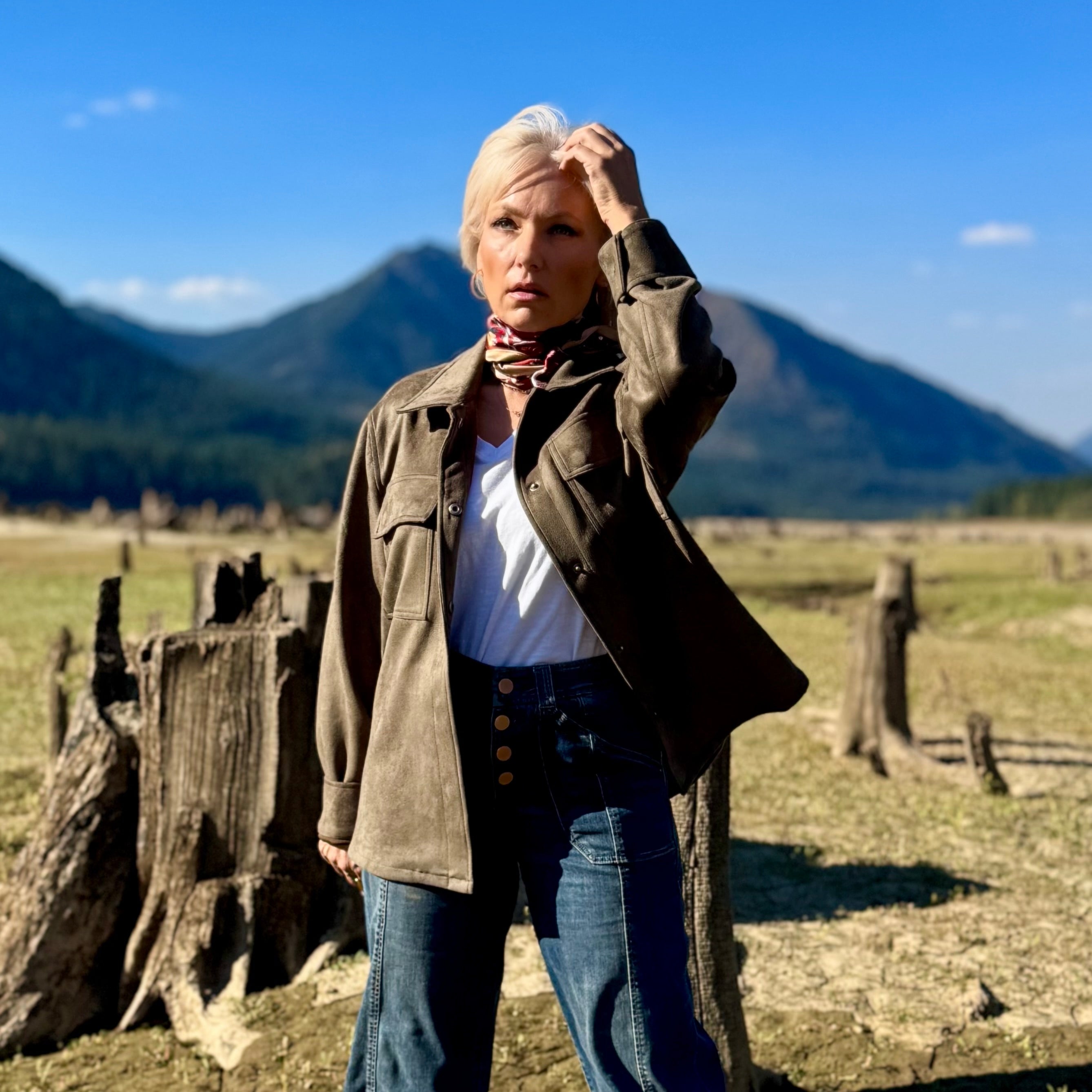 Sierra Faux Suede Shirt Jacket Willow